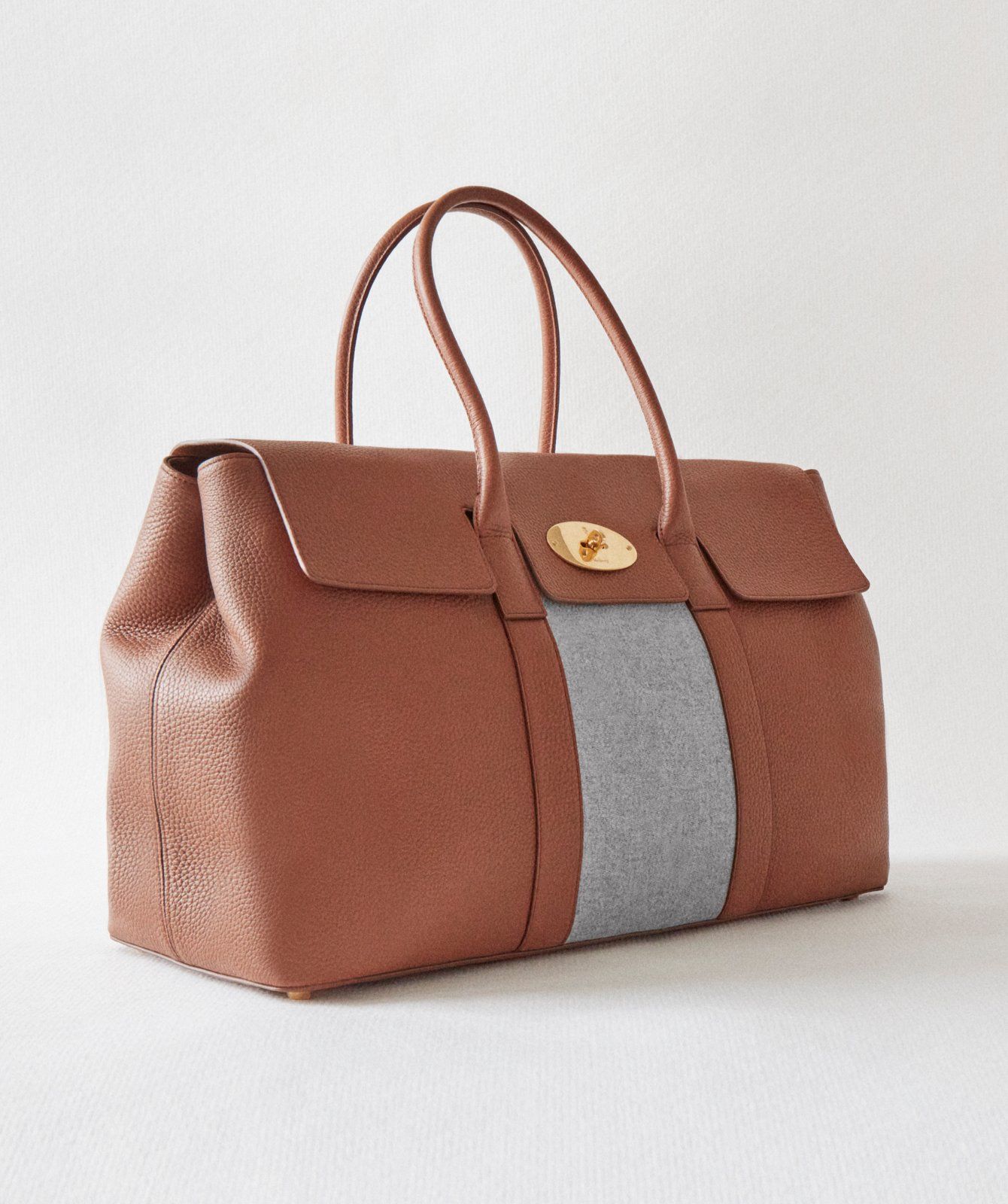 Mulberry x Eleventy Piccadilly Tragetasche aus kastanienfarbenem Leder und Flanell in Grau meliert