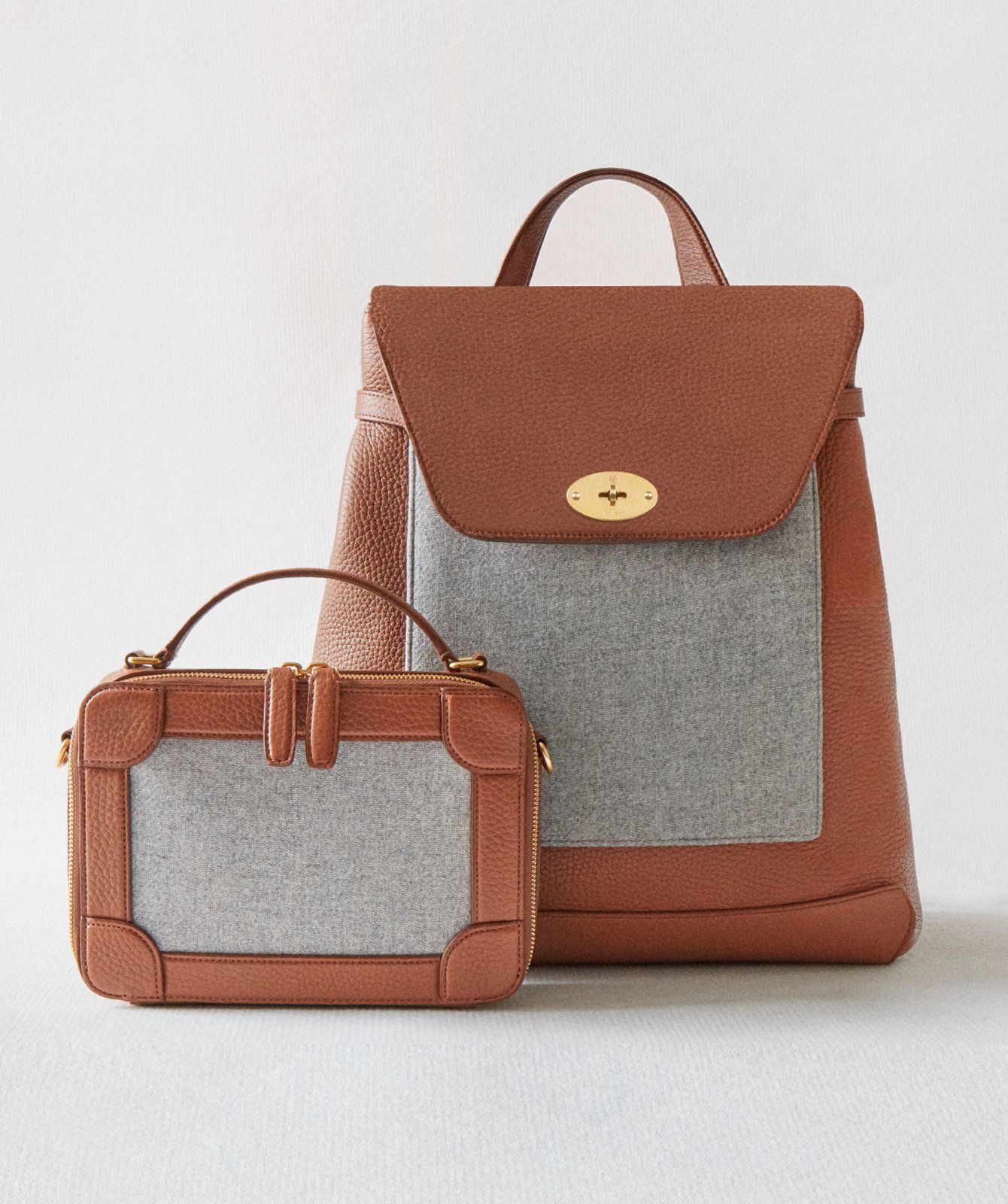 Mulberry x Eleventy Belgrave Kuriertasche and Chiltern Rucksack aus kastanienfarbenem Leder