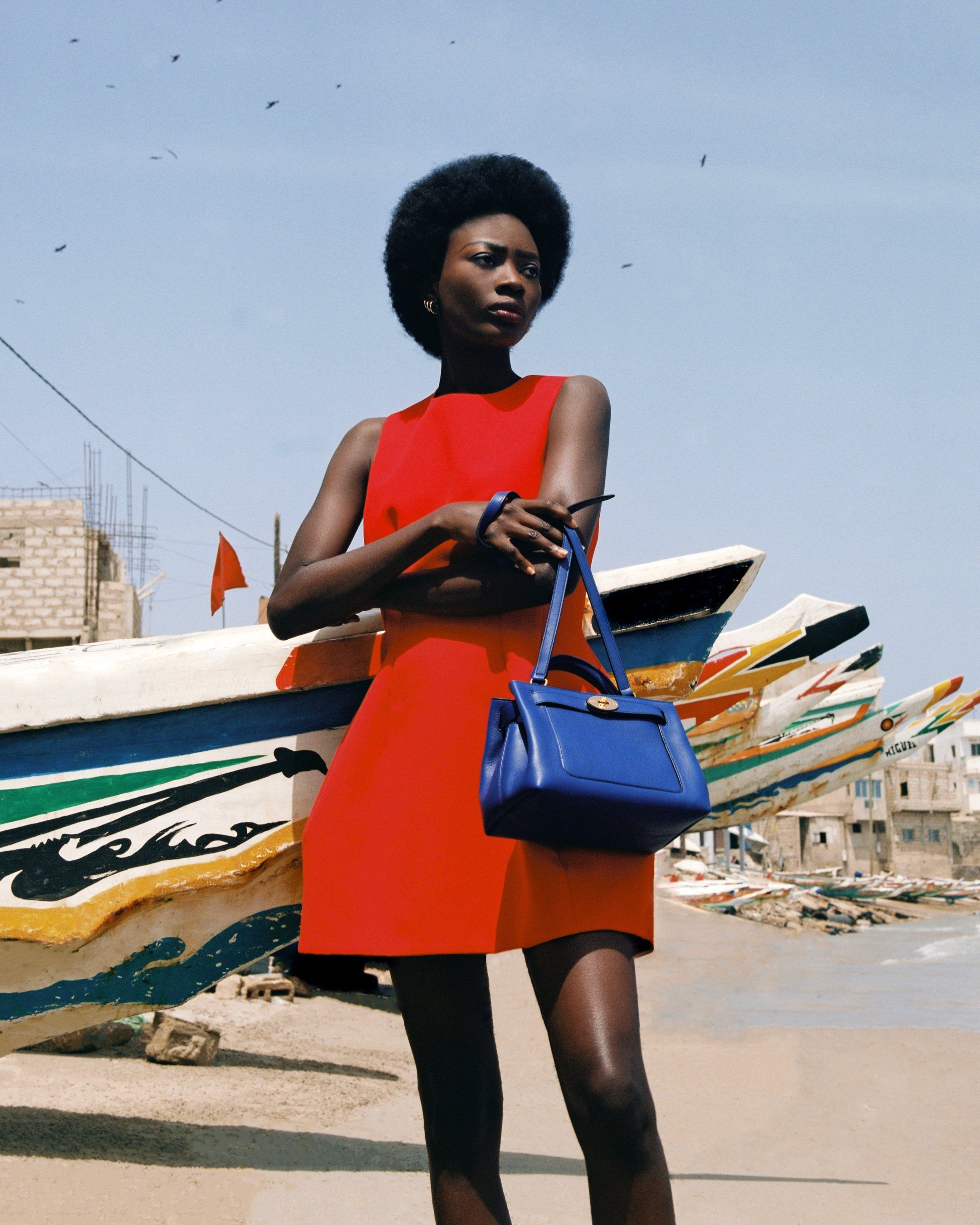 model wearing small islington bag in pigment blue