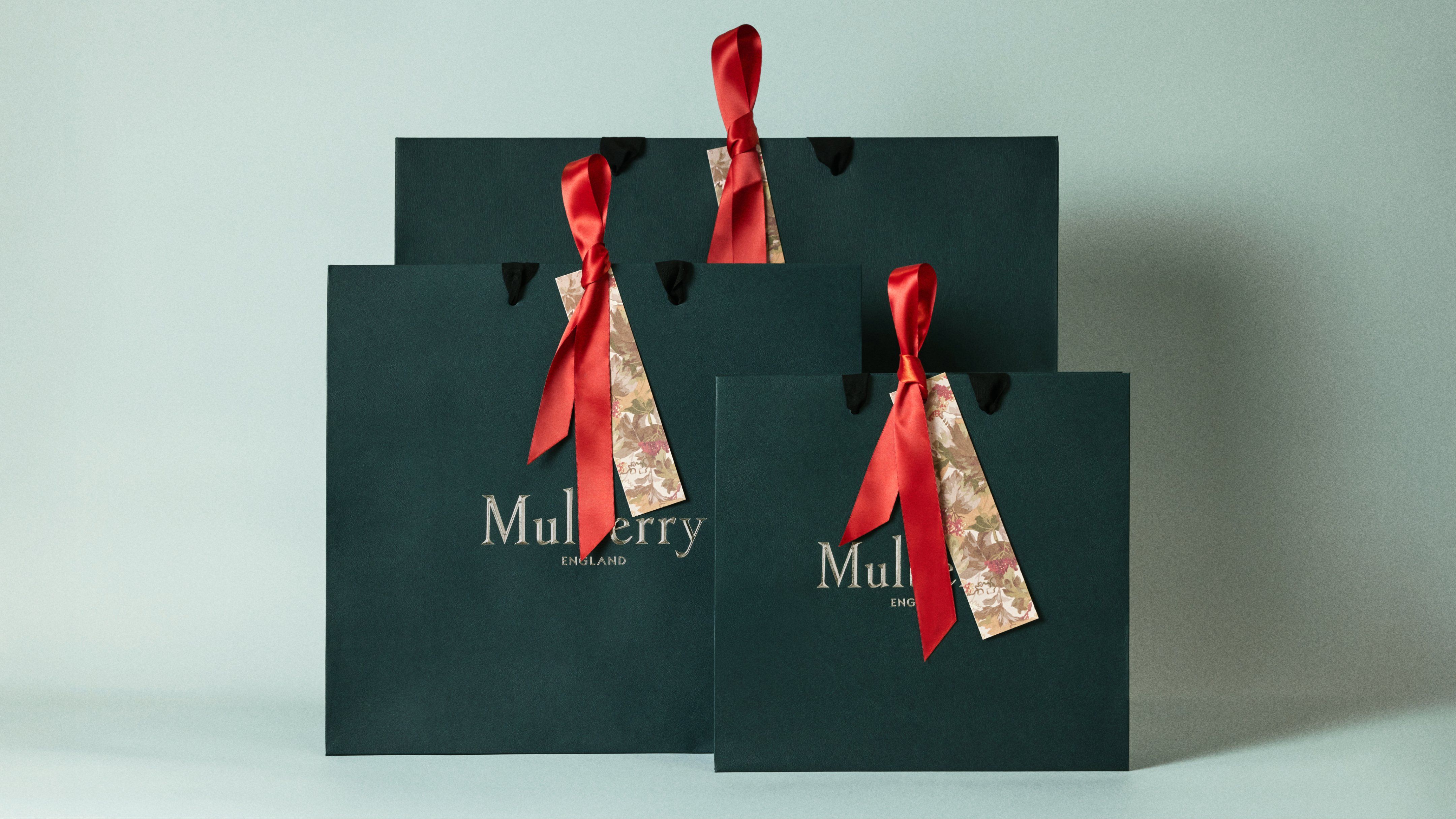 Mulberry green packaging bags with purple bow