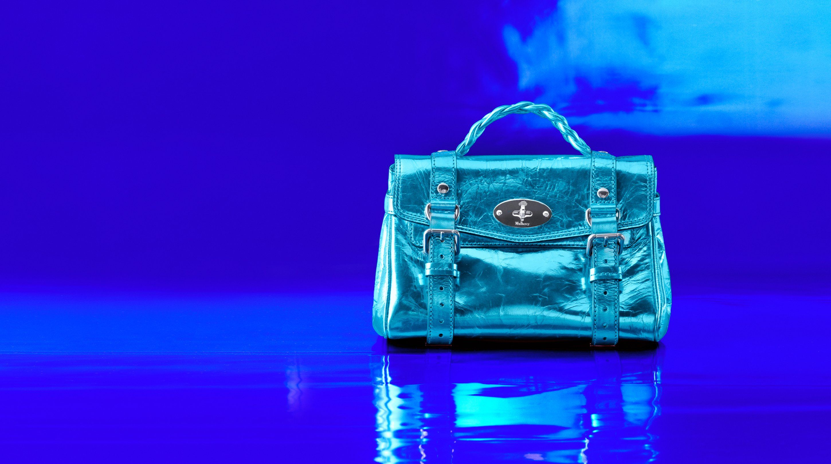 mulberry mini alexa bag in blue metallic leather