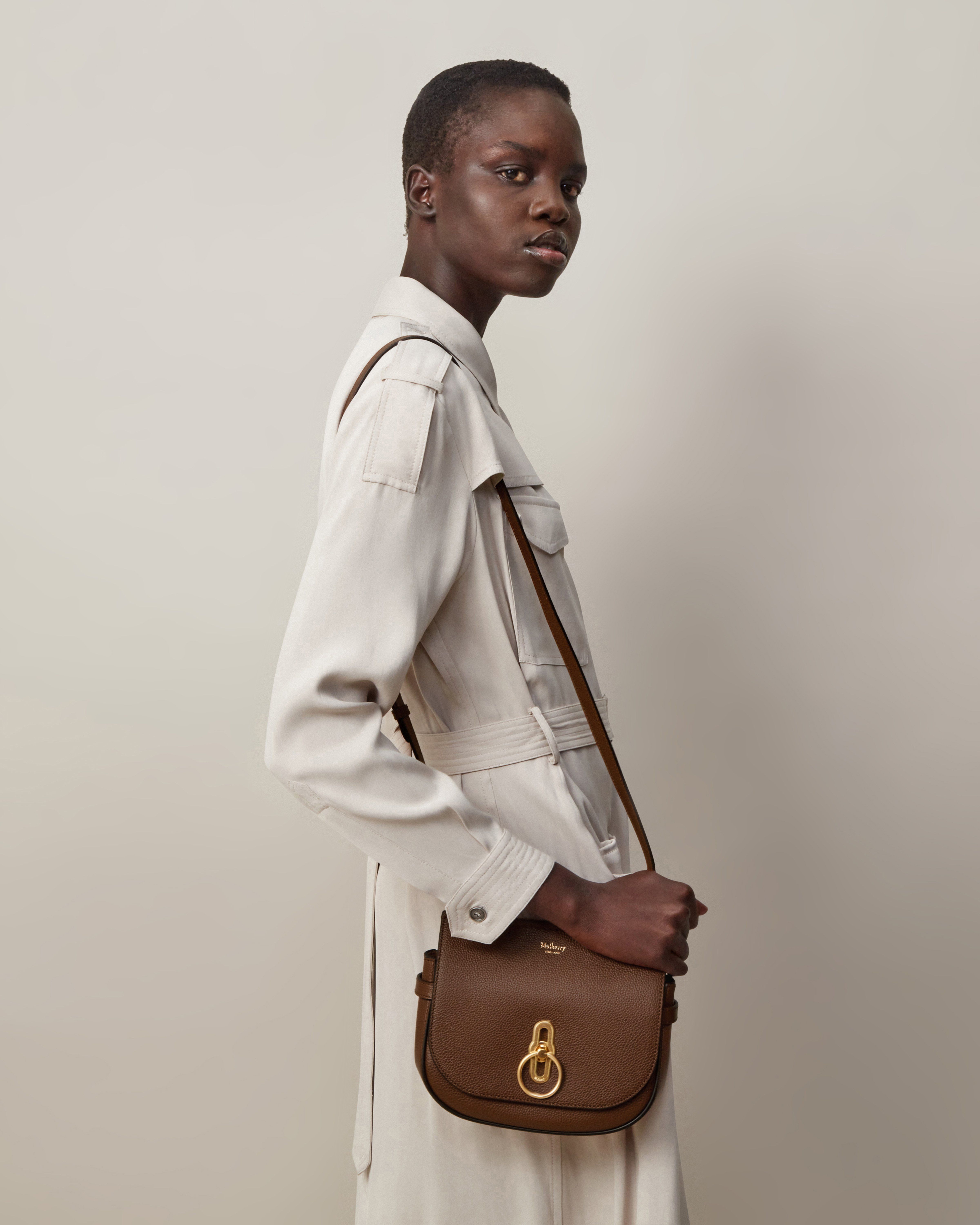 Model wearing Small Amberley Satchel Oak Small Classic Grain