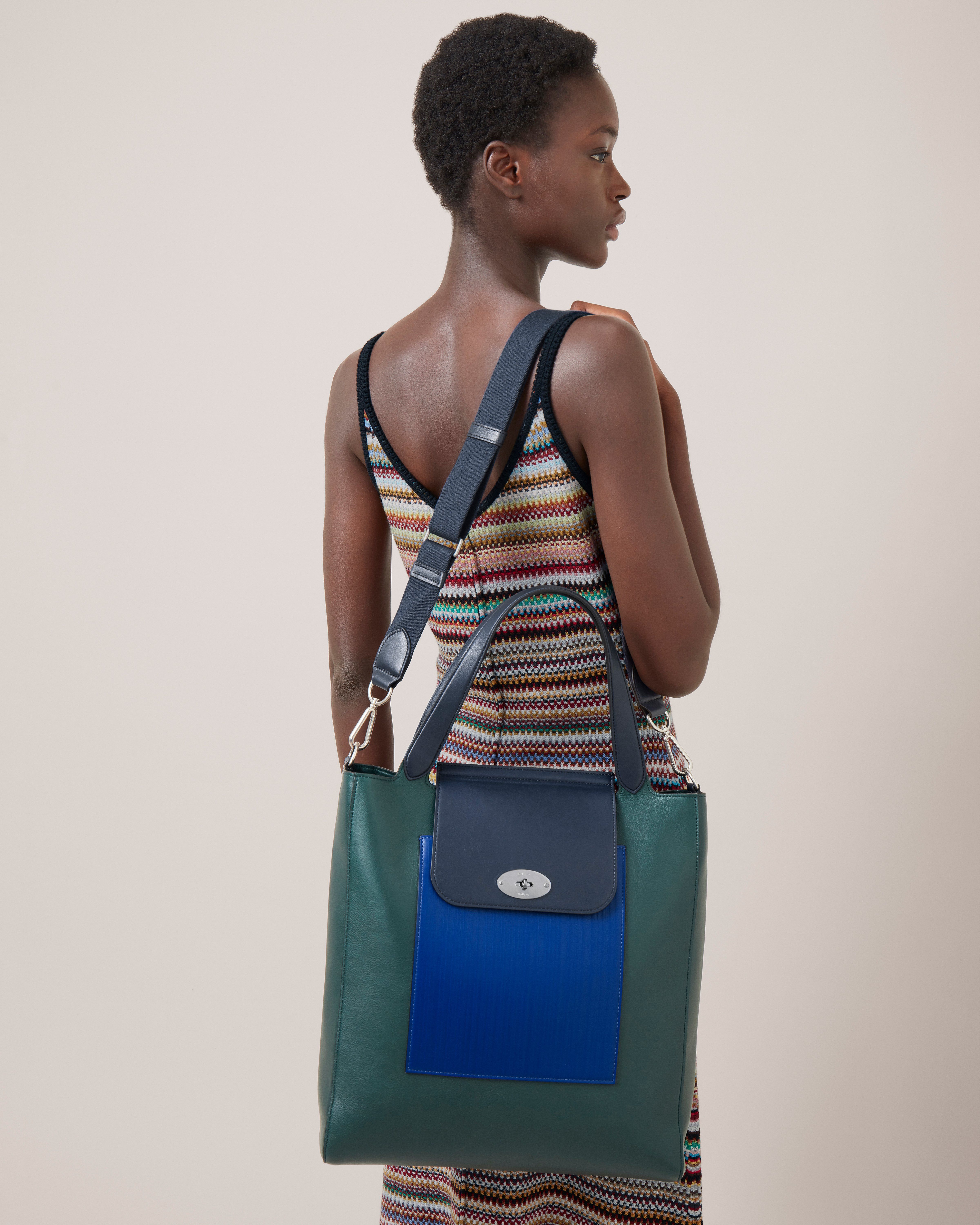 model wearing mulberry paul smith antony tote bag in multi