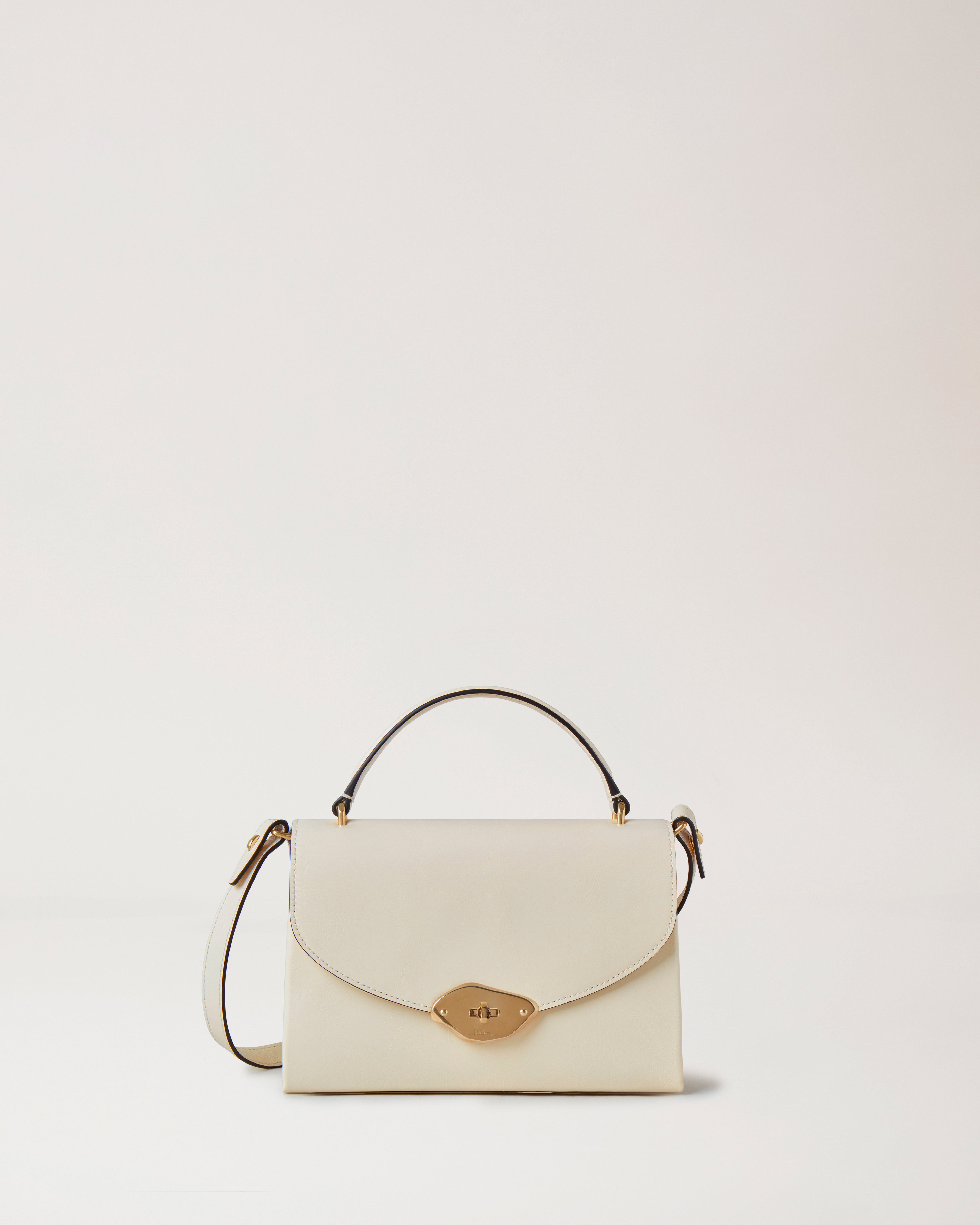 Mulberry Kleine Lana Top Handle Tasche aus Hochglanzleder in Eggshell