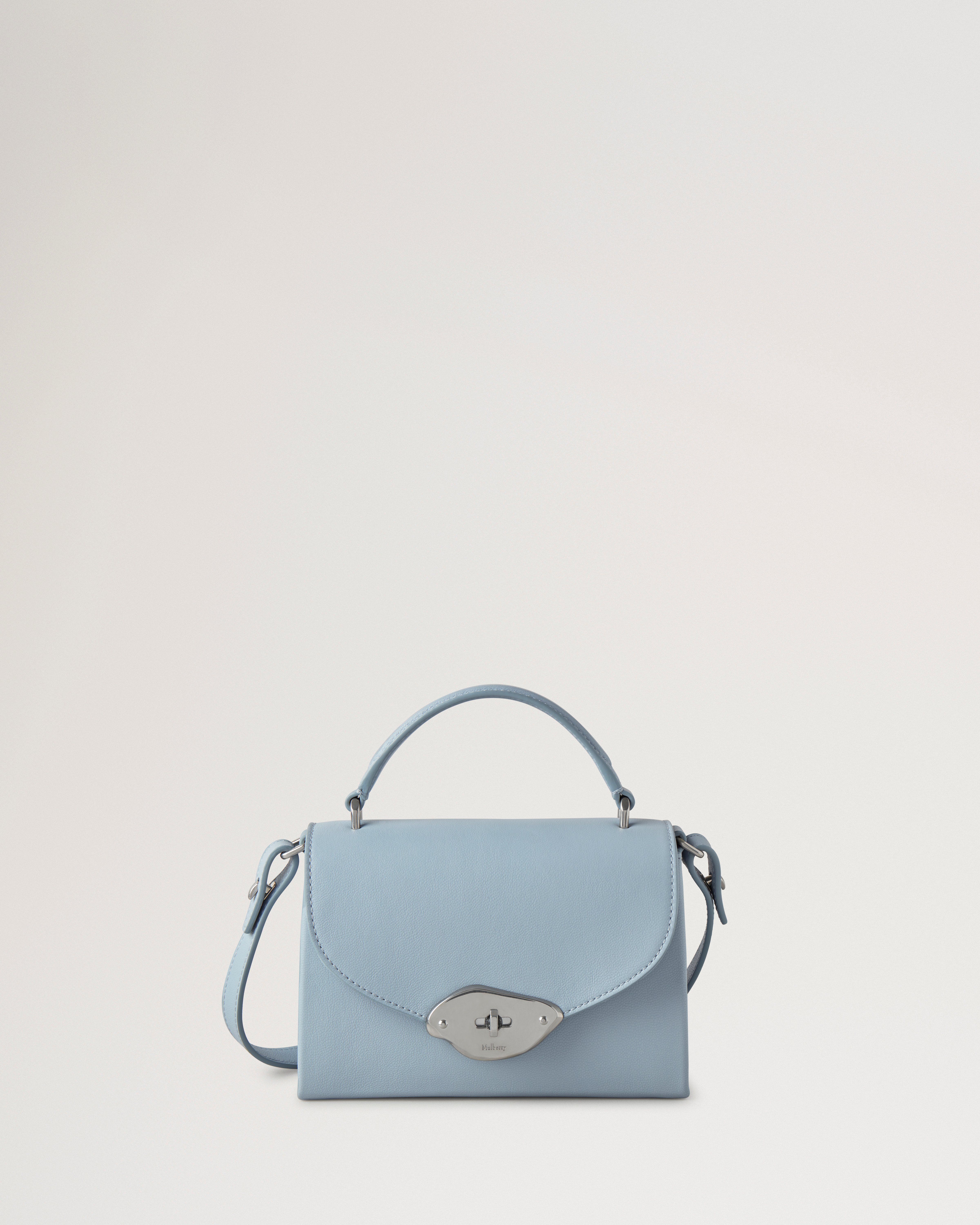 Kleine Lana Top Handle Tasche von Mulberry aus Hochglanzleder in Popelin Blau