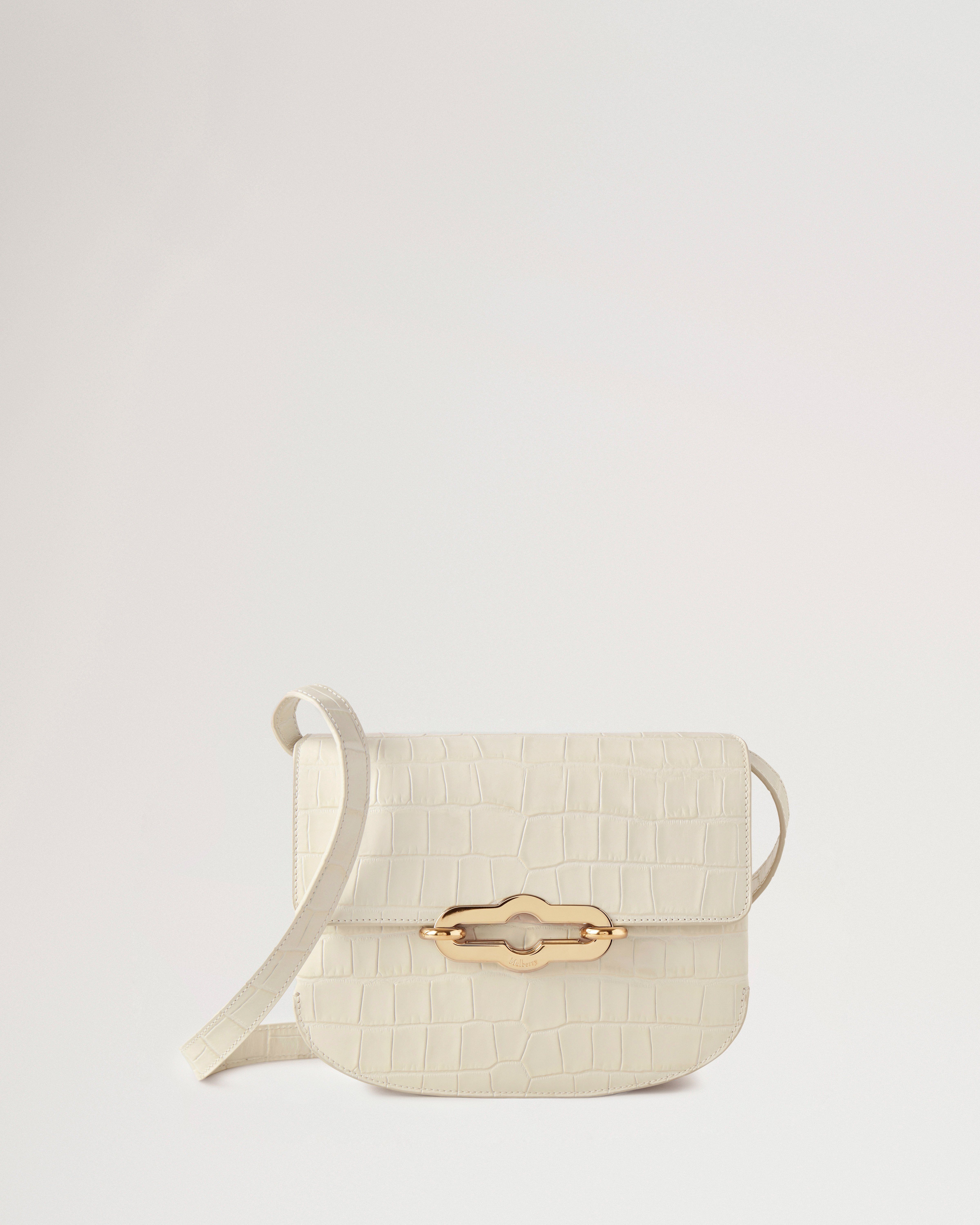 Mulberry Pimlico Satchel Tasche aus glänzendem Leder mit Kroko-Prägung in Eggshell