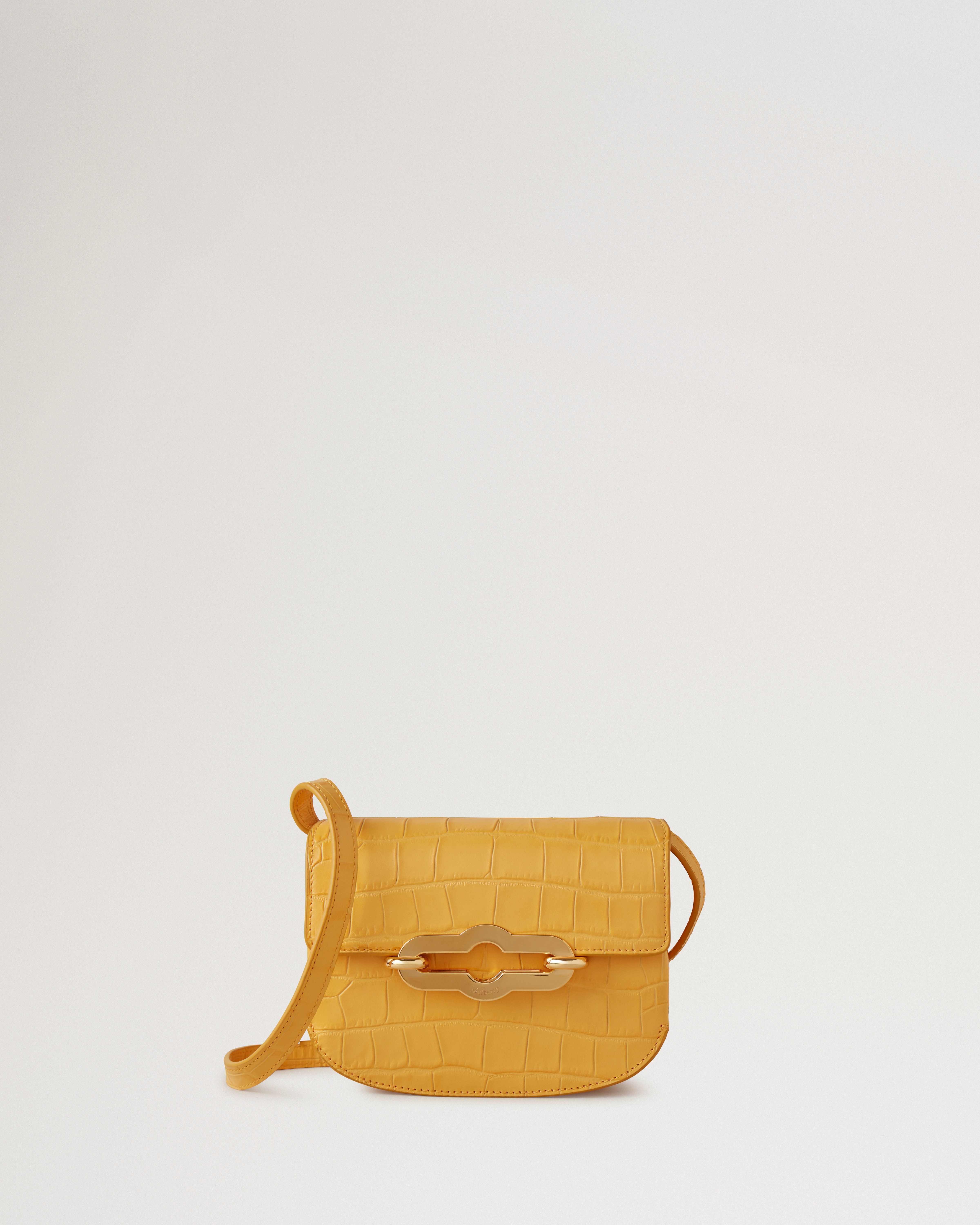 Kleine Pimlico Satchel Tasche aus mattem Leder mit Kroko-Prägung in Gelb