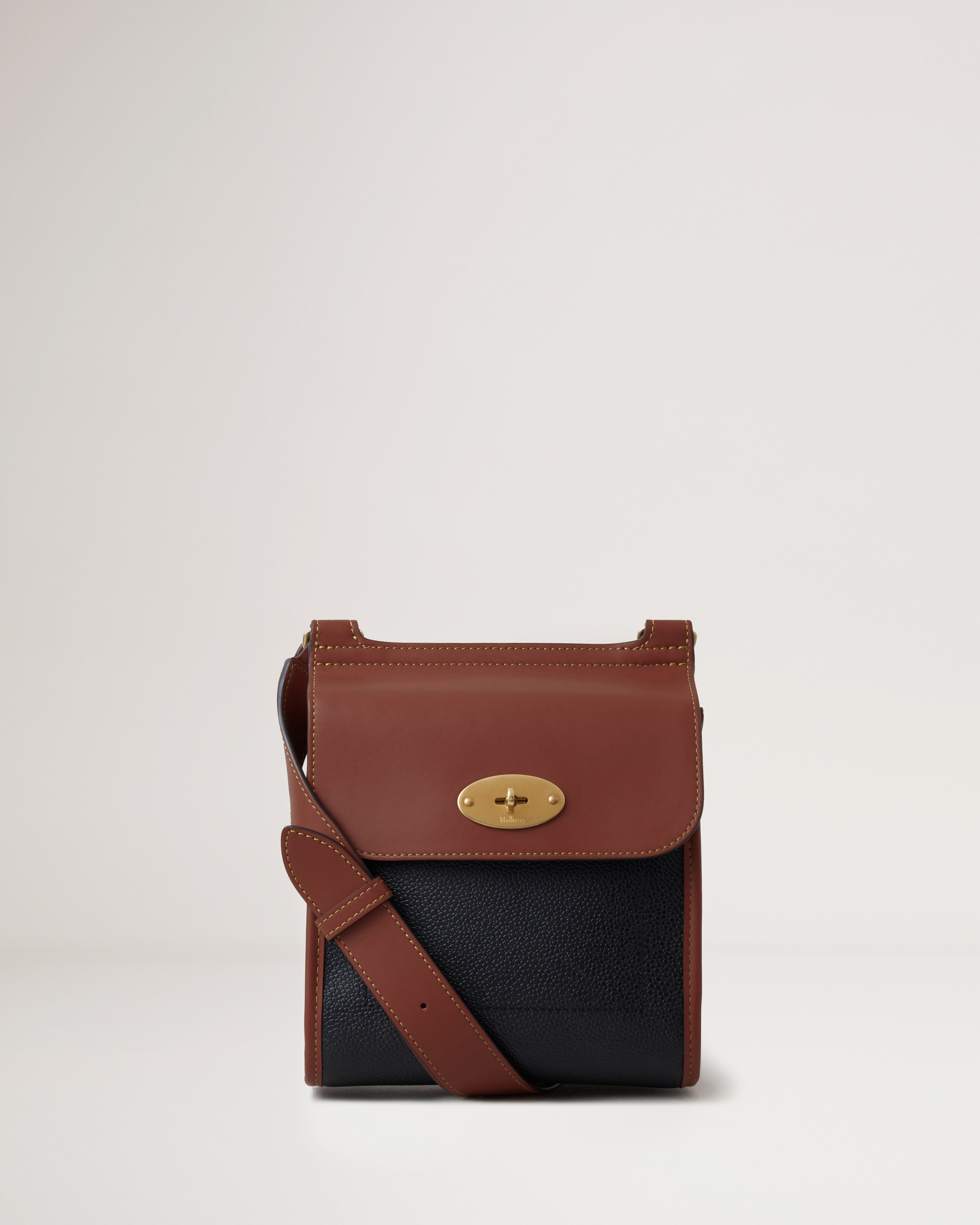 mulberry small antony bag in black and cognac