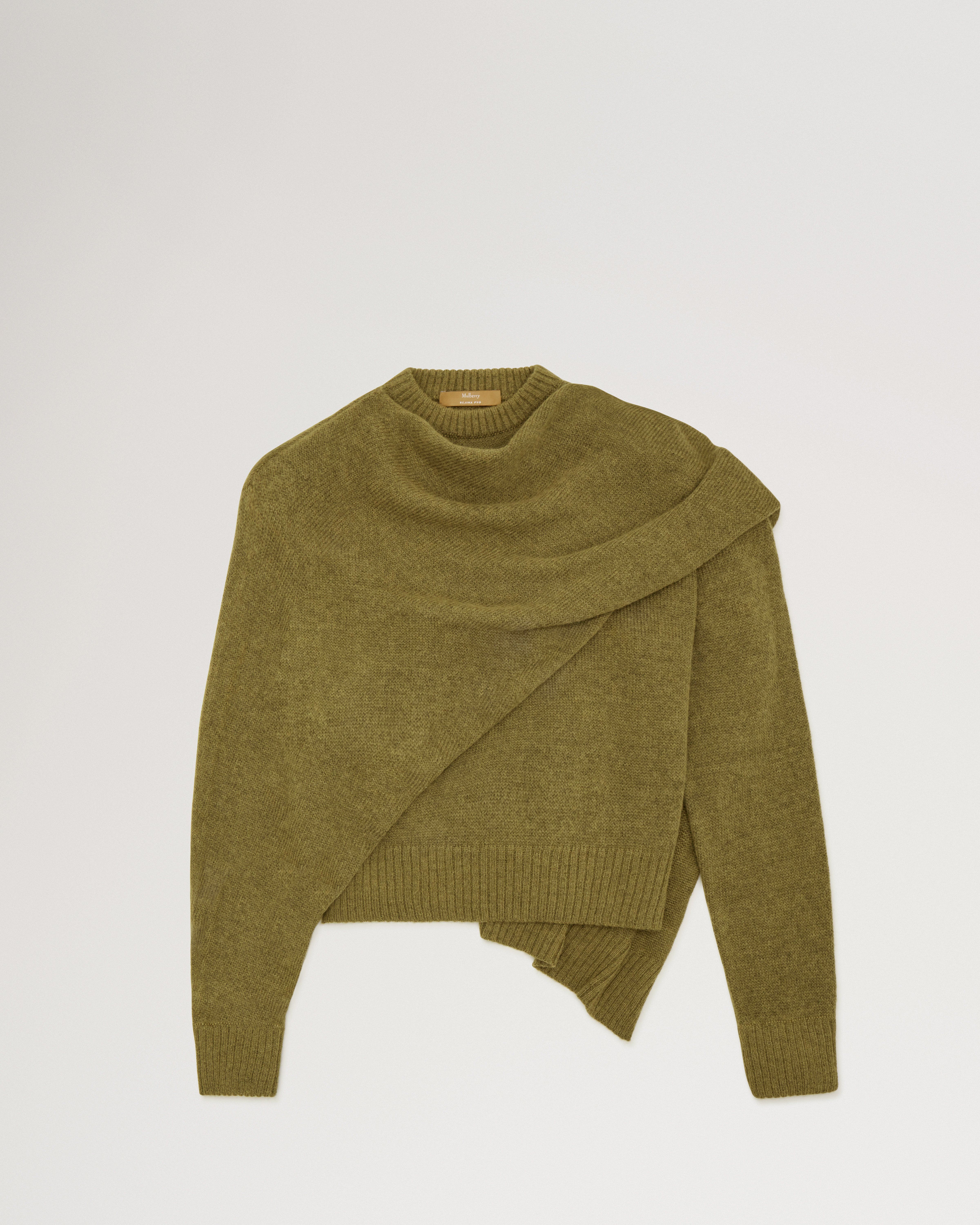 Mulberry x Rejina Pyo Draped Knit Top in Khaki Alpaca Blend