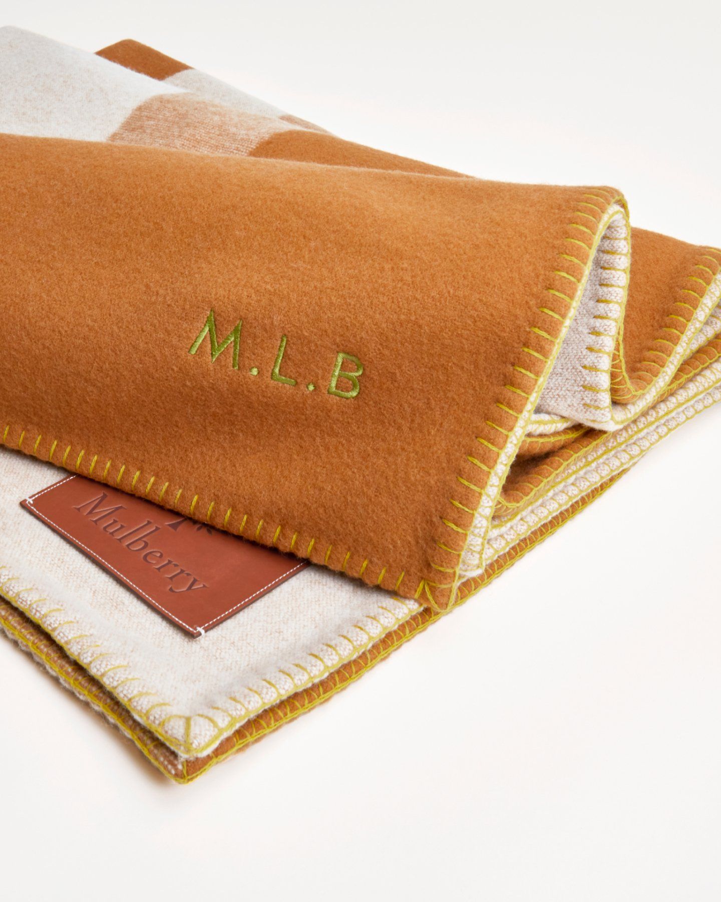 Mulberry personalised scarf in teak and cream