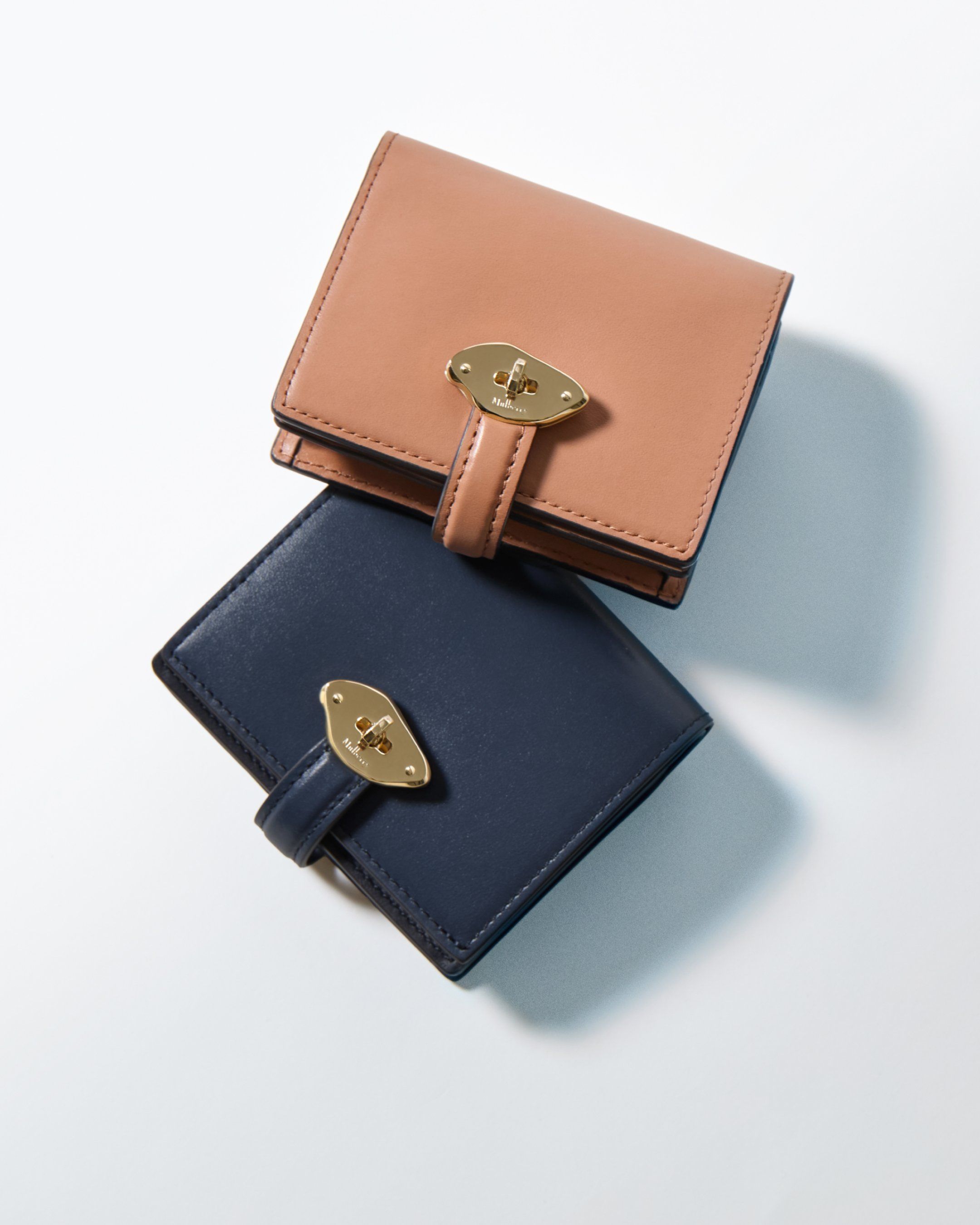 Duo of Mulberry Lana compact wallets in Sable and Night Sky leather