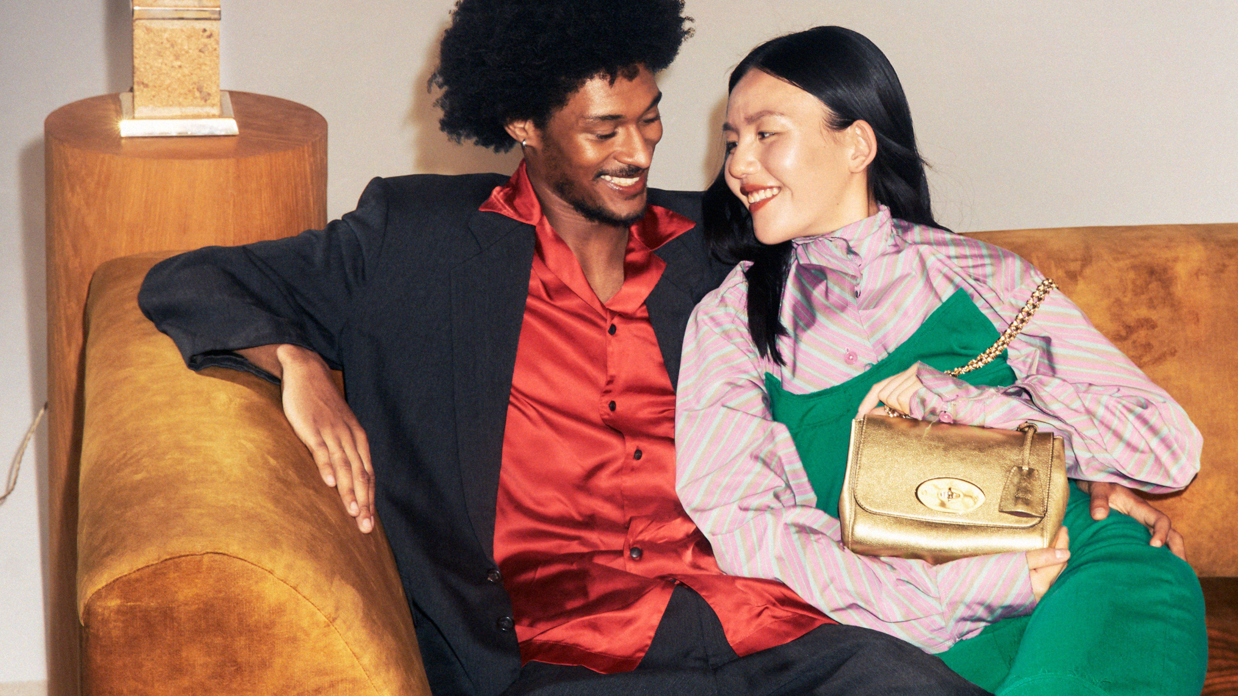 Model wearing Mulberry Lily bag in soft gold