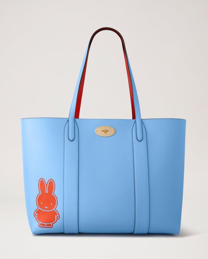mulberry bayswater tote bag in blue with orange miffy character print