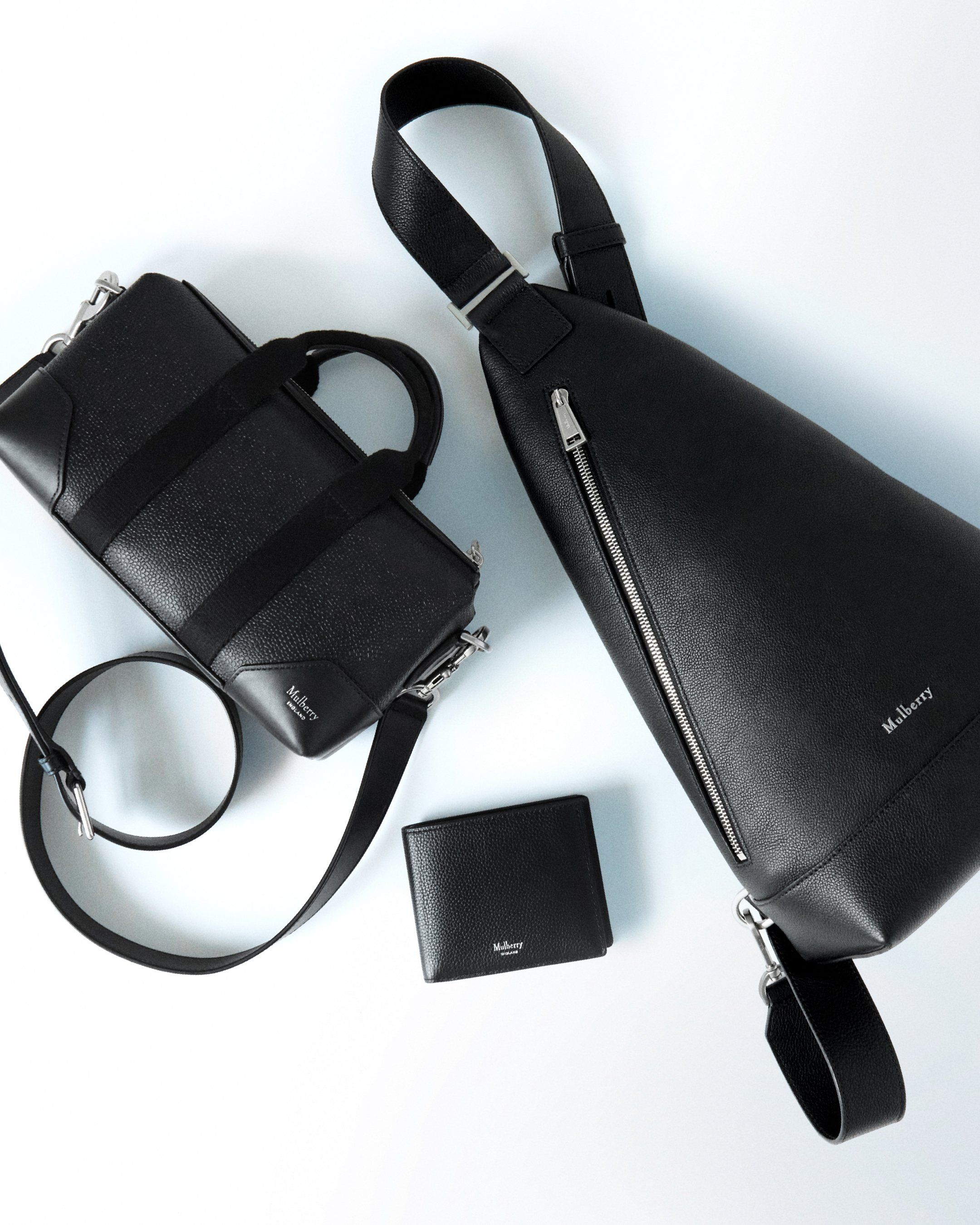 Mulberry Farringdon Backpack, Clipper bag and Farringdon wallet in black leather