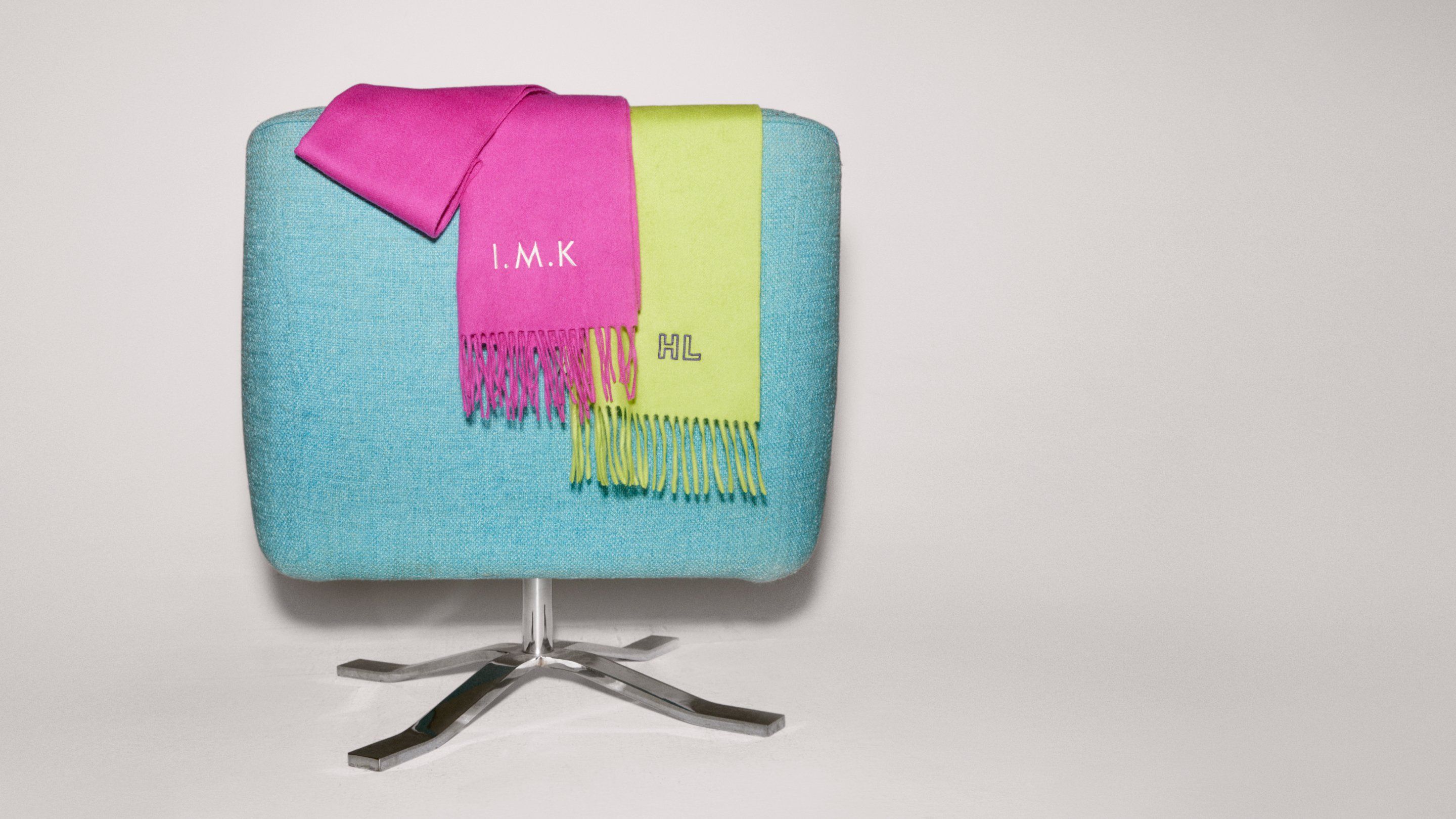 Two Mulberry scarves in pink and yellow wool