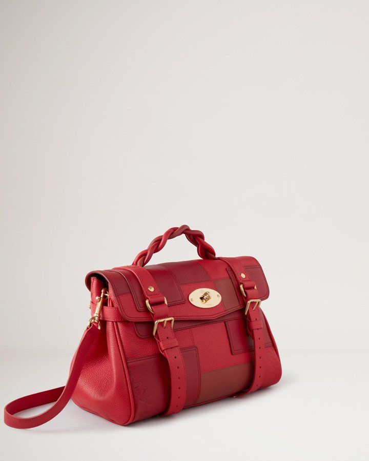 Sideview of the Mulberry Alexa bag in Crimson & Burgundy Leather Patchwork