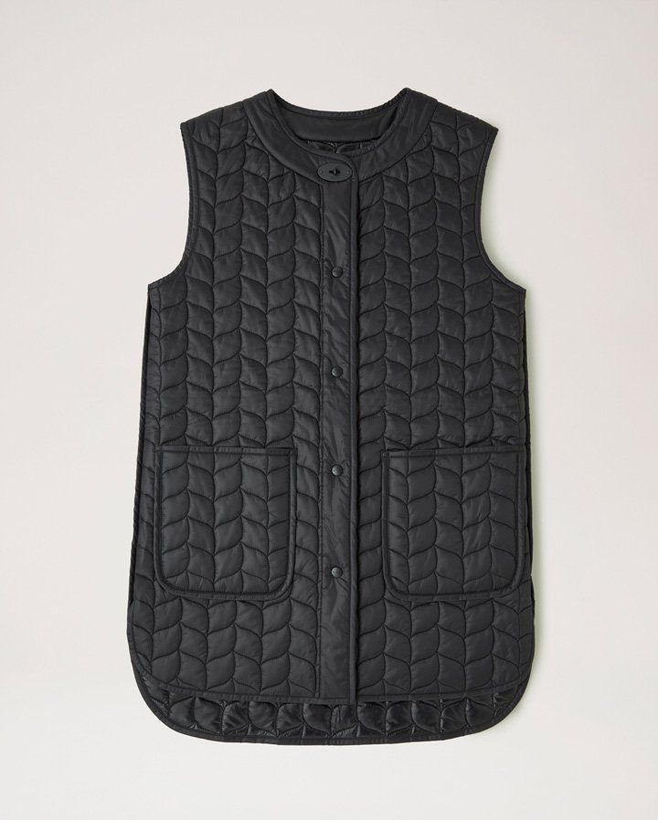 Softie Quilted Sleeveless Coat in Black Recycled Nylon