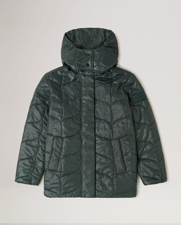 Softie Quilted Hooded Puffer Jacket in Mulberry Green Recycled Nylon