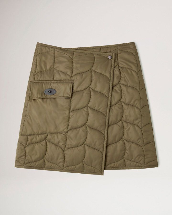 Softie Quilted Wrap Skirt in Khaki Recycled Nylon