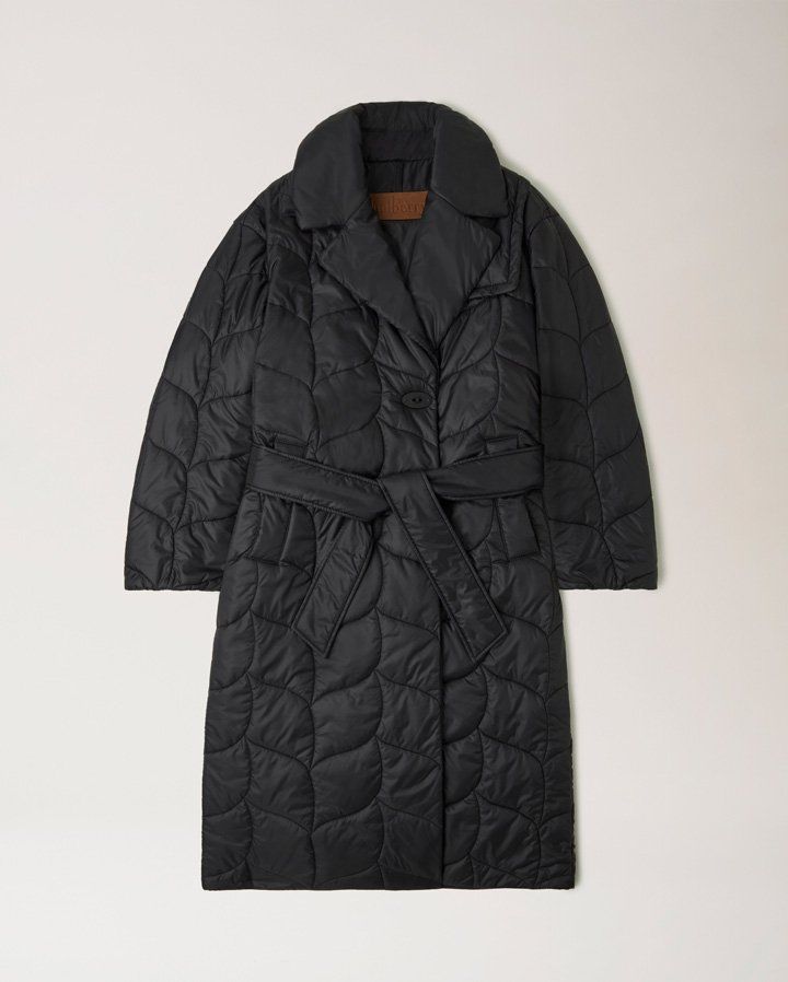 Softie Quilted Double Breasted Coat in Black Recycled Nylon