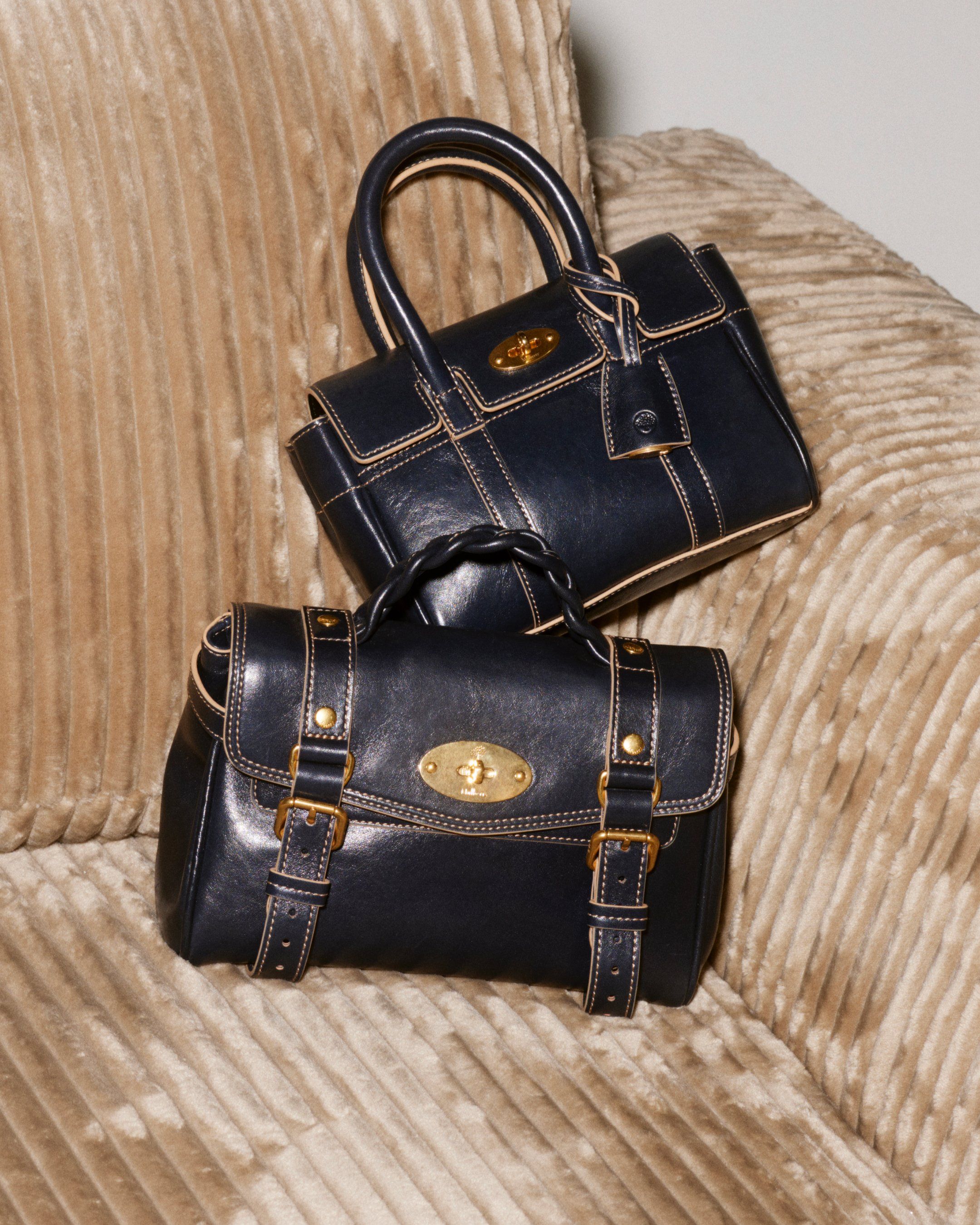 Mulberry Mini Alexa and Mini Bayswater in Dark Navy contrast raw edge