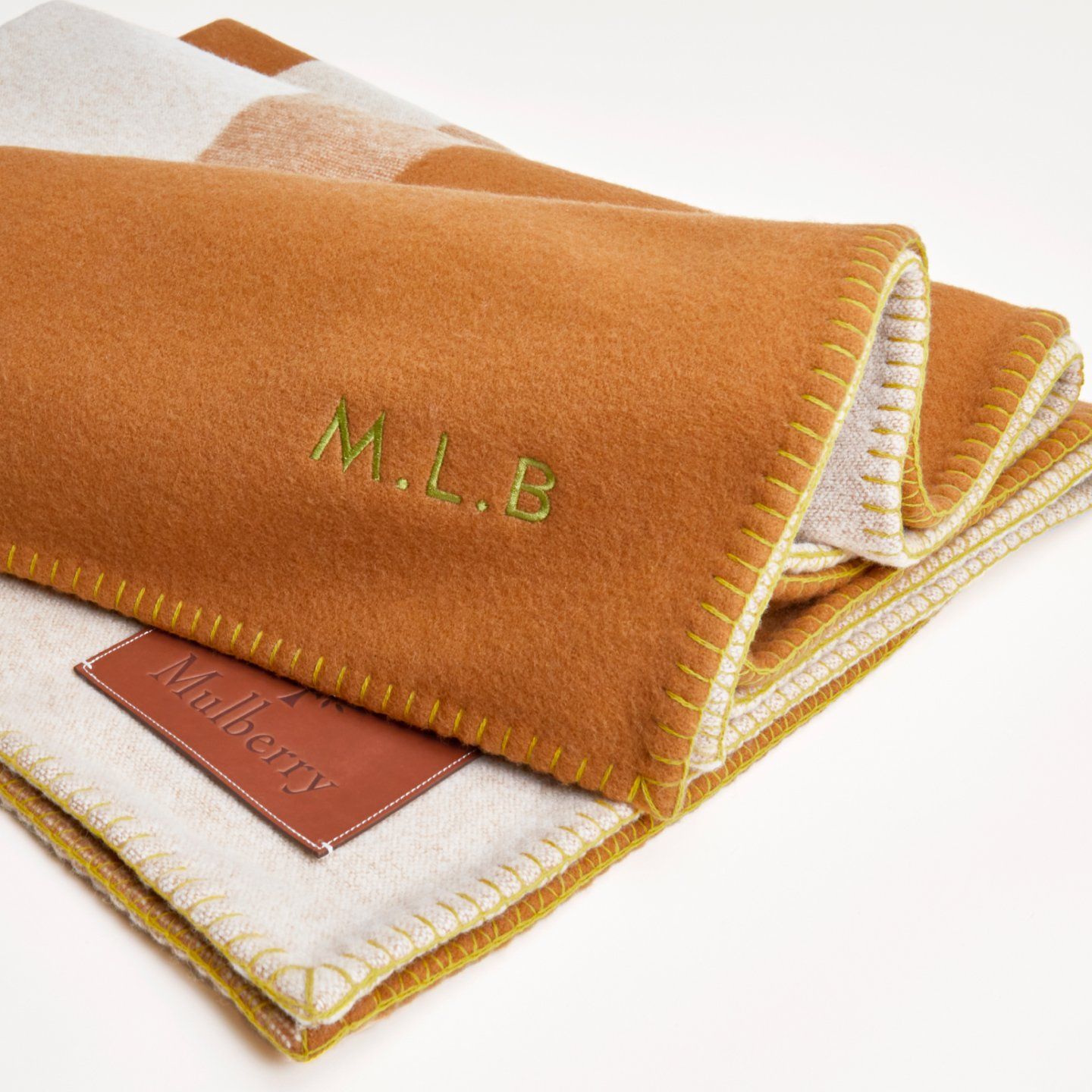 Personalised Mulberry scarf in teak and cream