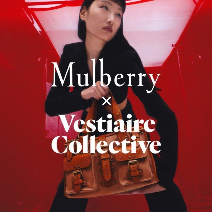 Model holding Vestiaire collective handbag