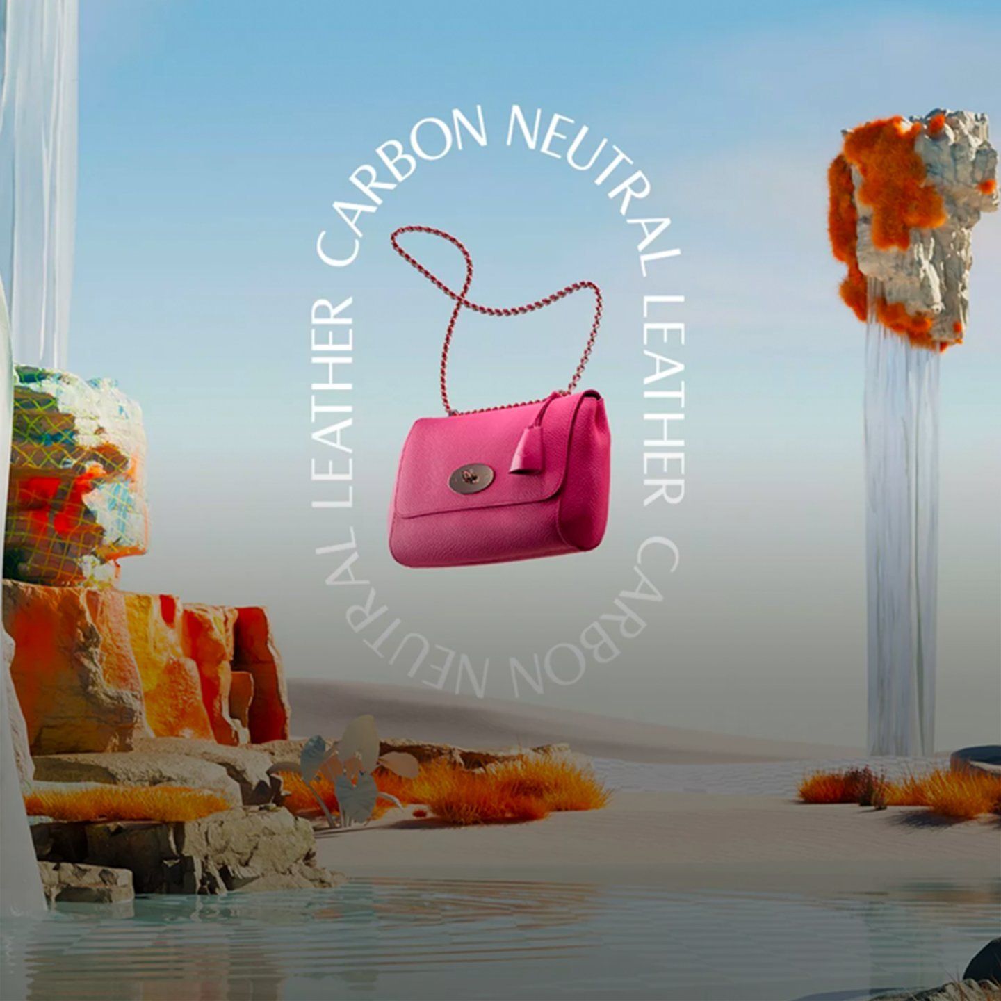 mulberry lily bag in mulberry pink with carbon neutral text graphic
