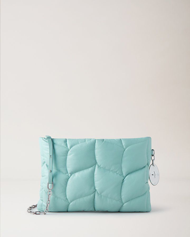 Softie Clutch in Acrylic Green Pillow Effect Nappa Leather