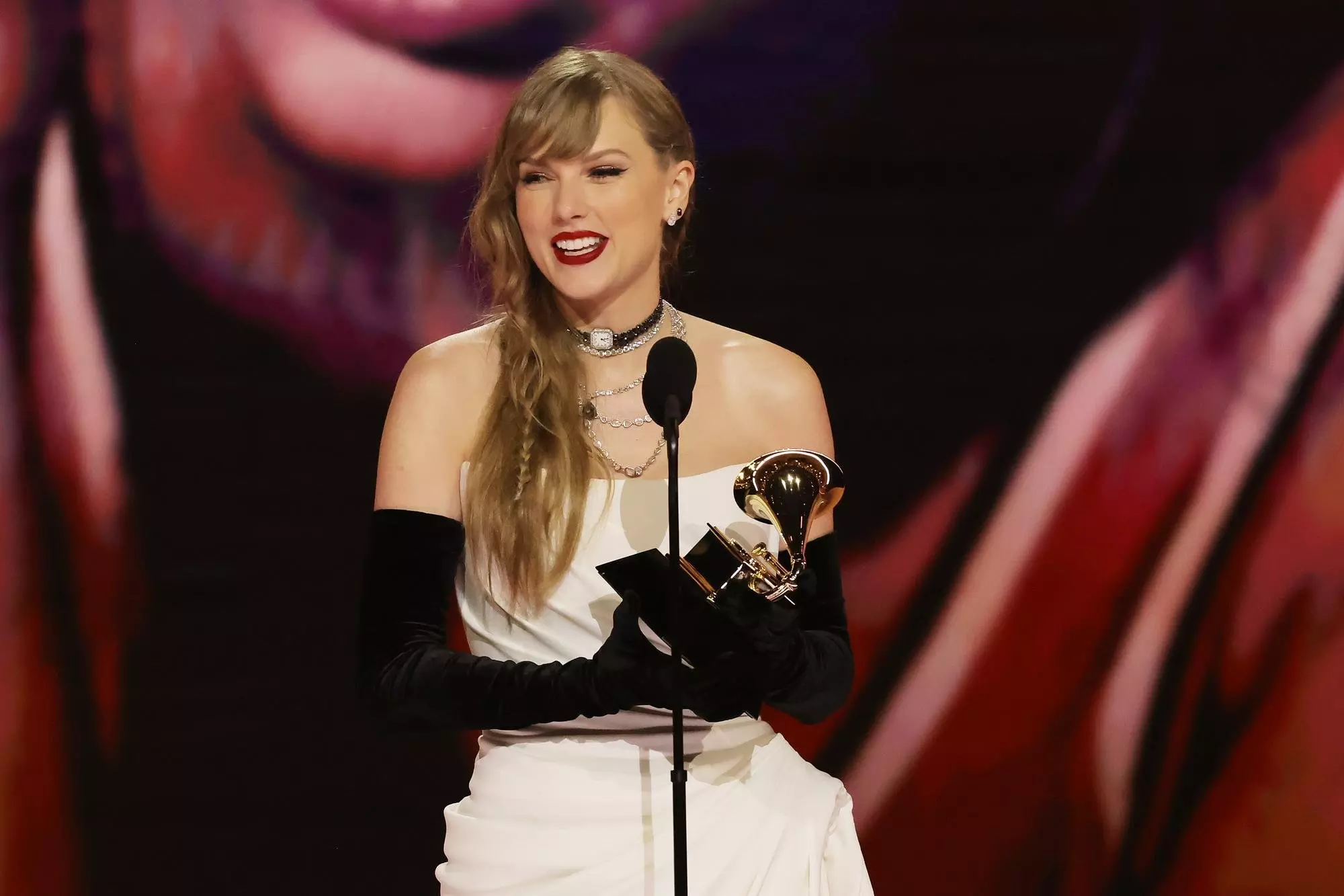 Taylor Swift accepting a GRAMMY Award