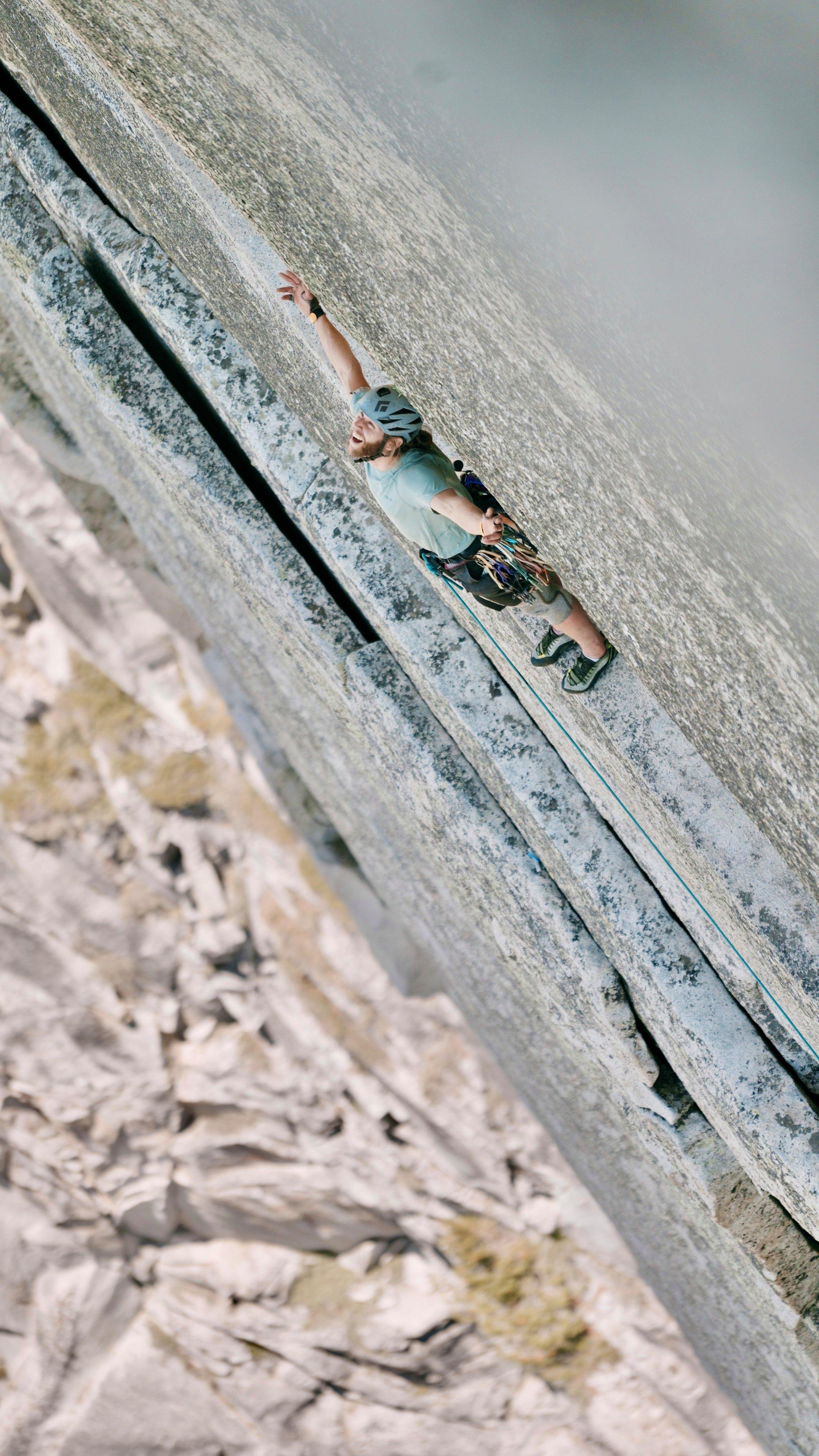 Brant on Thank God Ledge a few pitches from the top of Half Dome. 