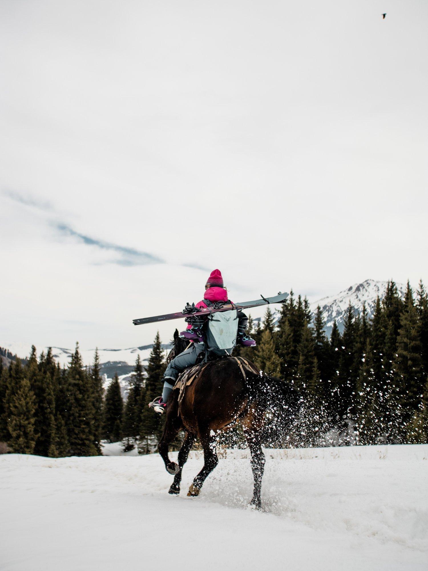 Horse riding with skis