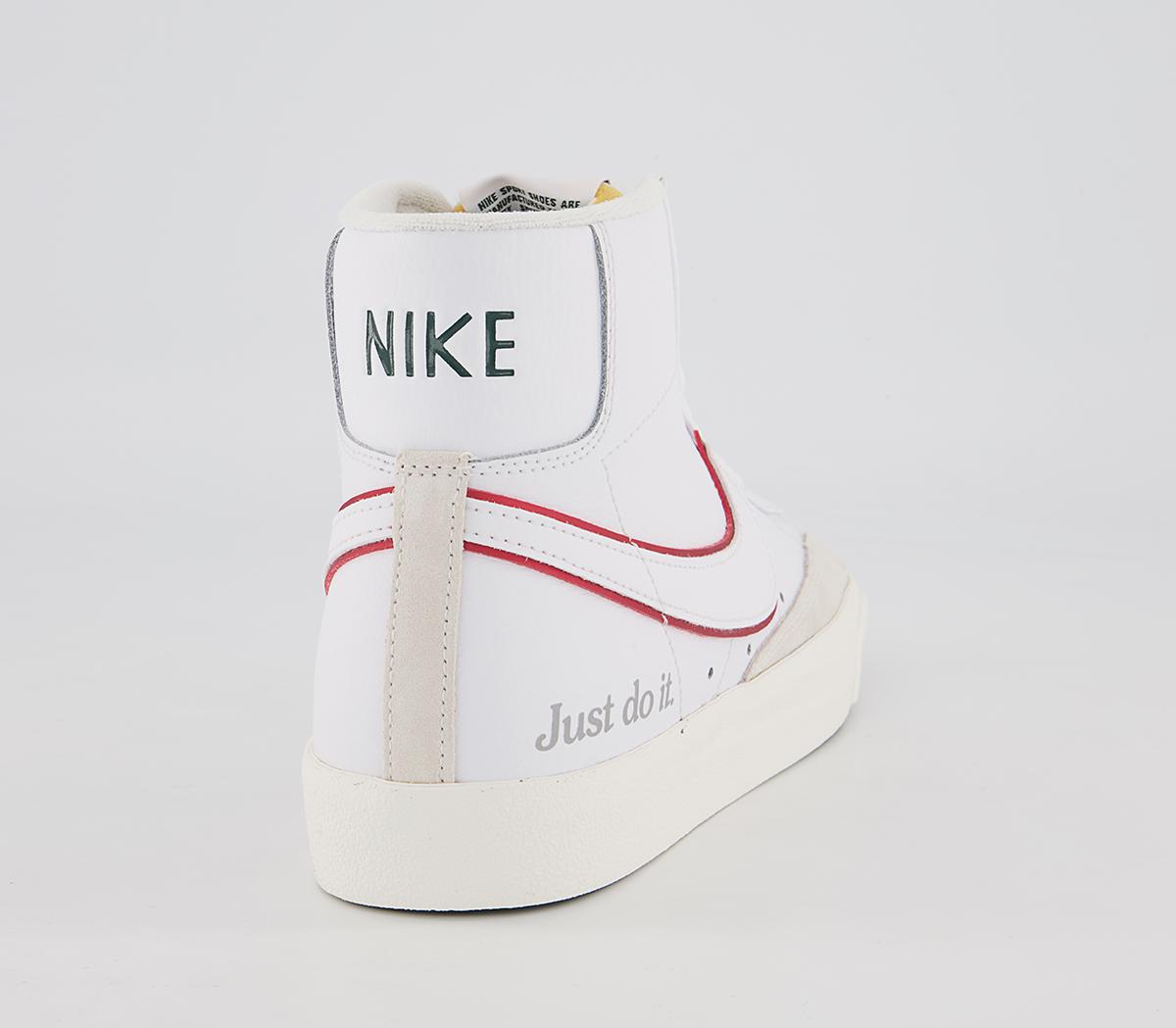 Nike Blazer Mid 77 Trainers Nike Blazer Mid 77 Trainers White University Red Noble Green Silver