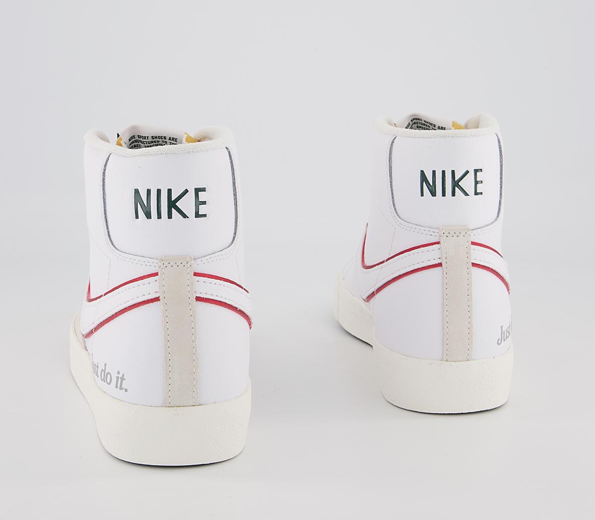Nike Blazer Mid 77 Trainers Nike Blazer Mid 77 Trainers White University Red Noble Green Silver