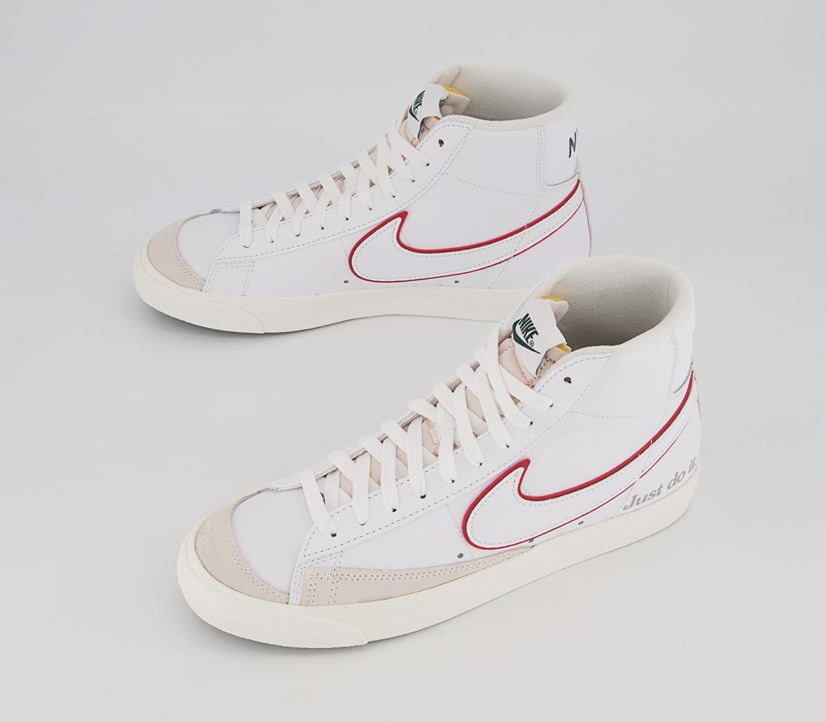 Nike Blazer Mid 77 Trainers Nike Blazer Mid 77 Trainers White University Red Noble Green Silver