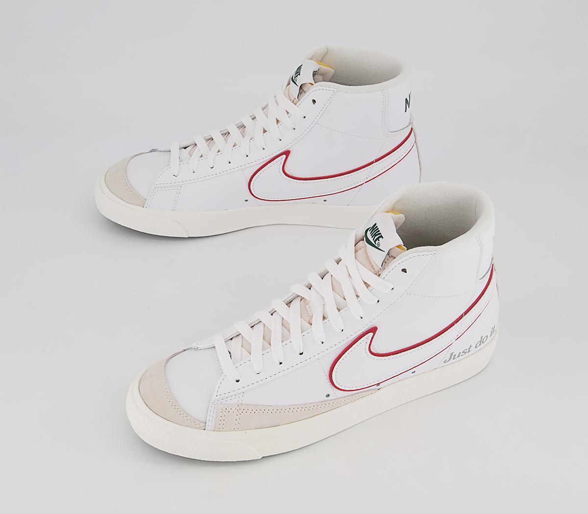 Nike Blazer Mid 77 Trainers White University Red Noble Green Silver ...