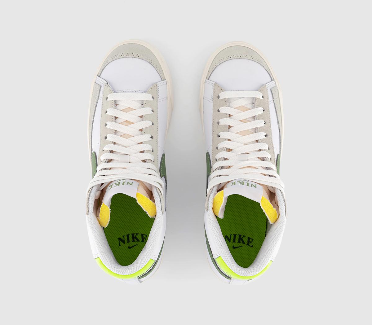 NikeBlazer Mid 77 TrainersWhite Oil Green Sail Volt