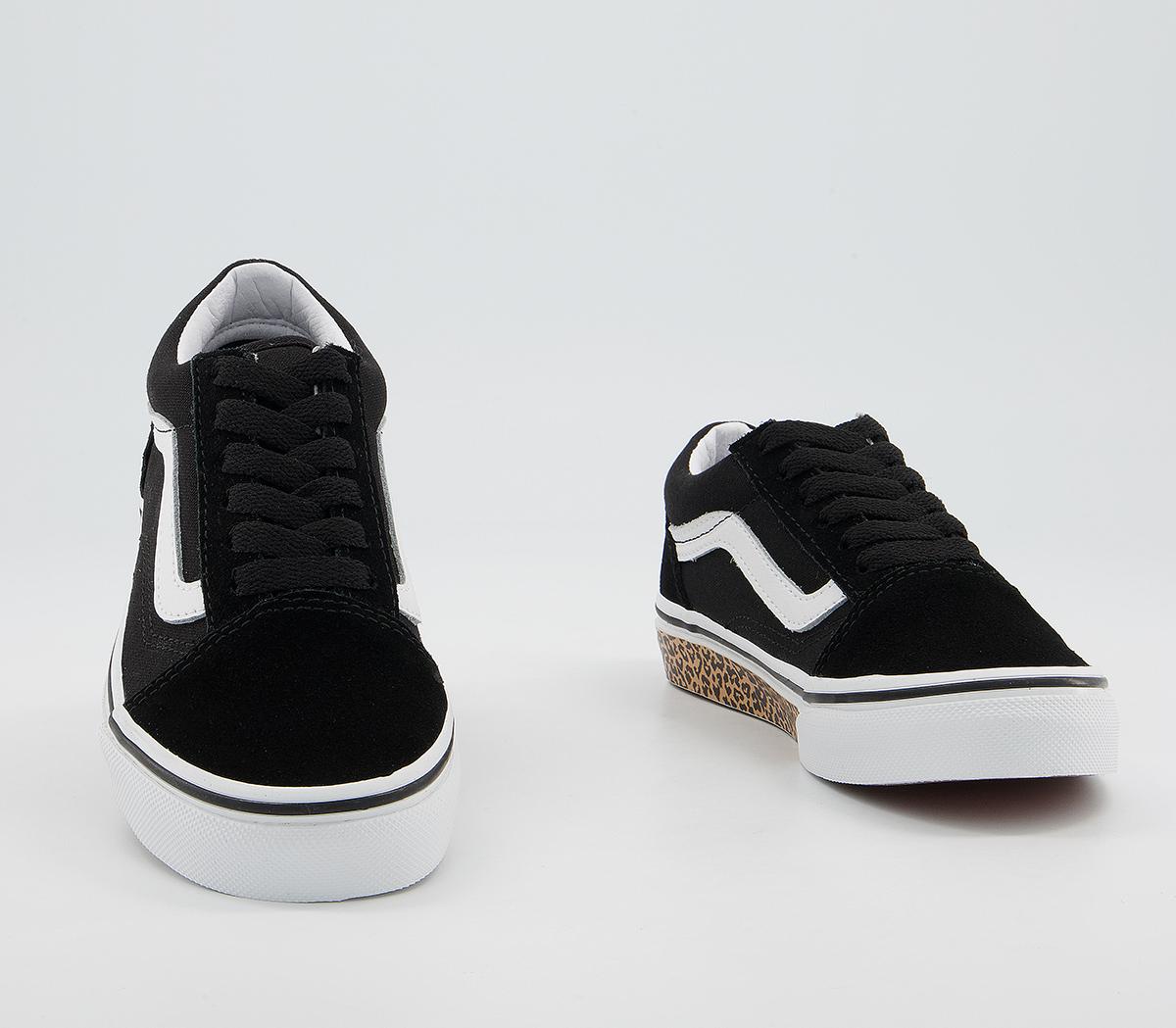 Vans Old Skool Kids Trainers Vans Old Skool Kids Trainers Black White Leopard