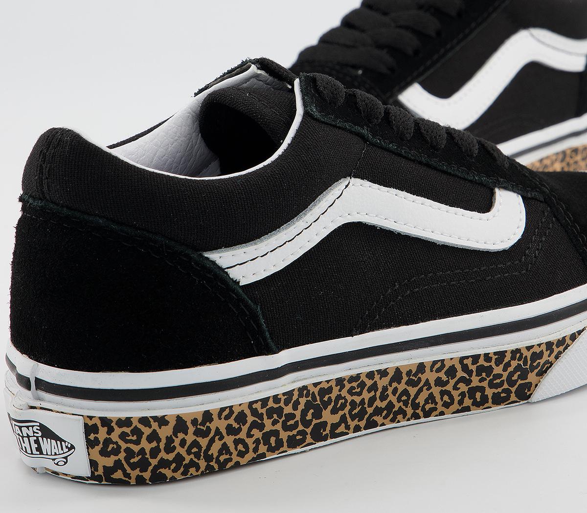 Vans Old Skool Kids Trainers Vans Old Skool Kids Trainers Black White Leopard