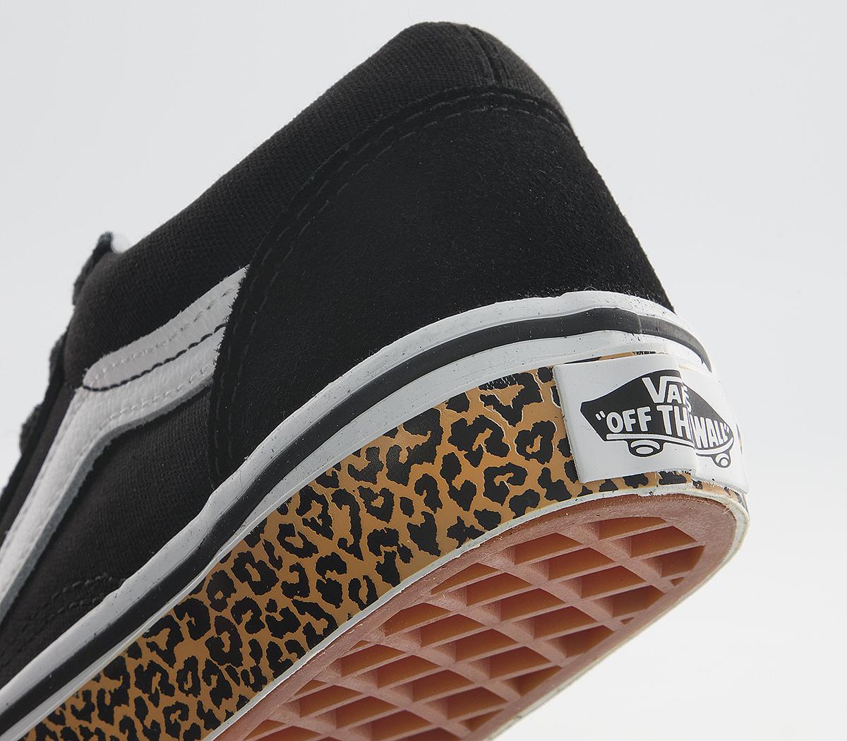 Vans Old Skool Kids Trainers Vans Old Skool Kids Trainers Black White Leopard