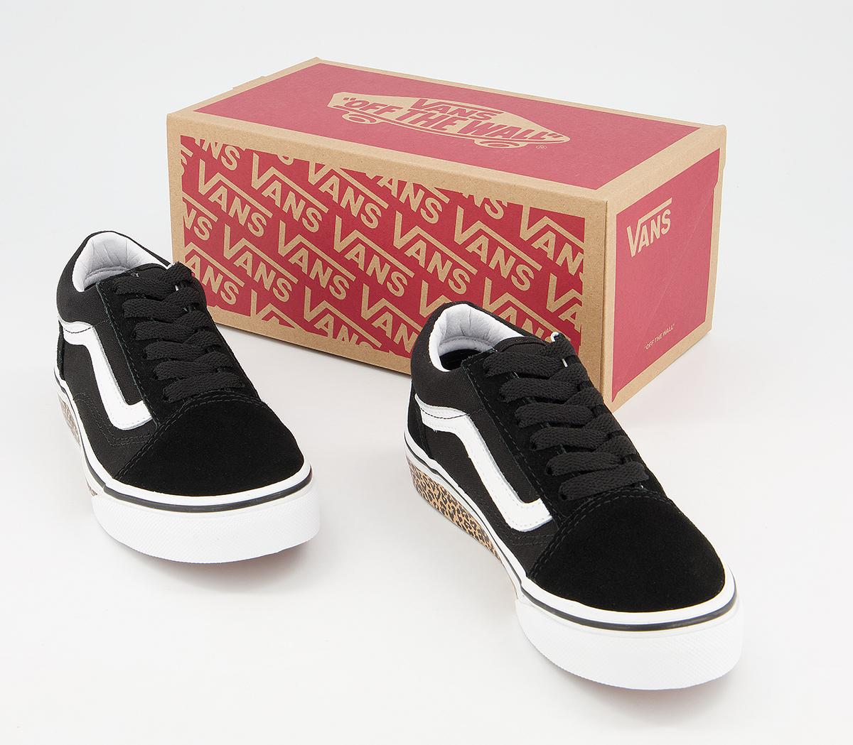 Vans Old Skool Kids Trainers Vans Old Skool Kids Trainers Black White Leopard