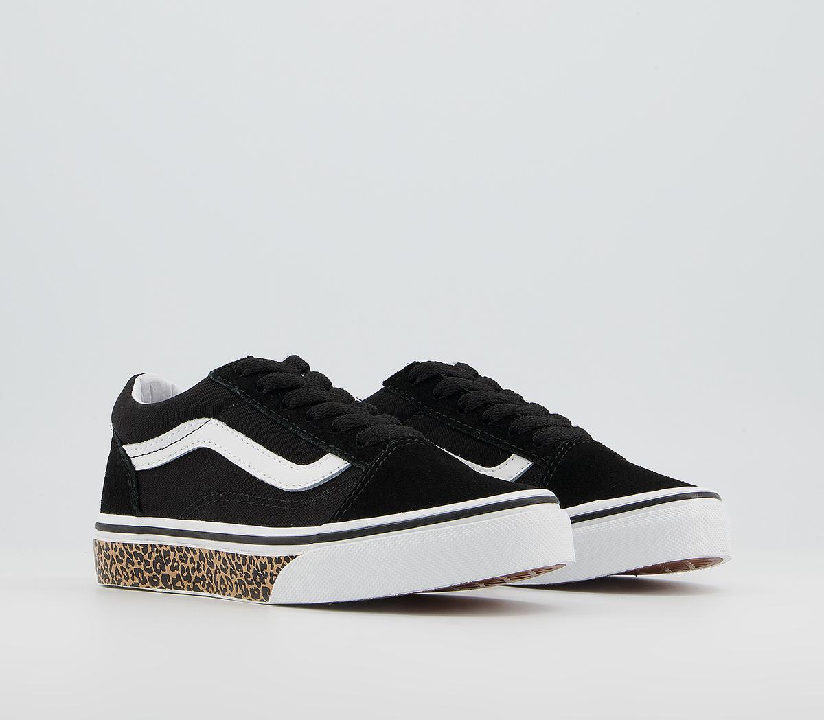 Vans Old Skool Kids Trainers Vans Old Skool Kids Trainers Black White Leopard