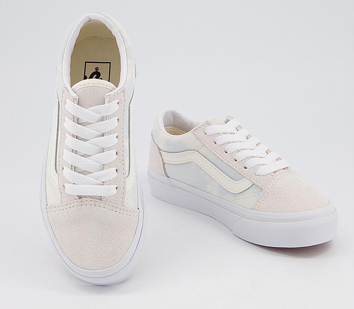 Vans Old Skool Kids Trainers Vans Old Skool Kids Trainers Bleached Wash Ballard Blue Marshmellow