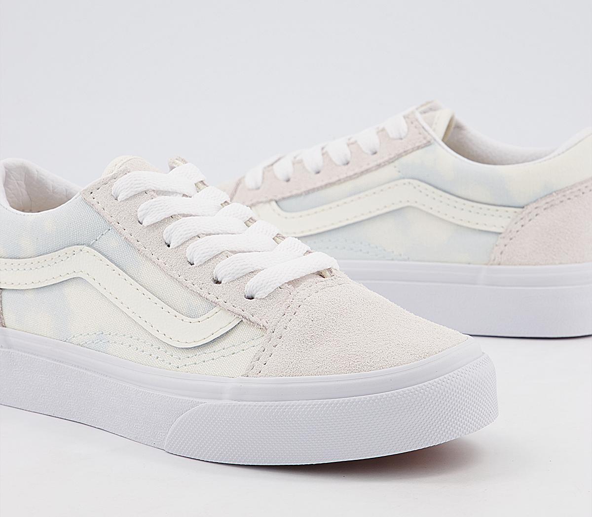 Vans Old Skool Kids Trainers Vans Old Skool Kids Trainers Bleached Wash Ballard Blue Marshmellow
