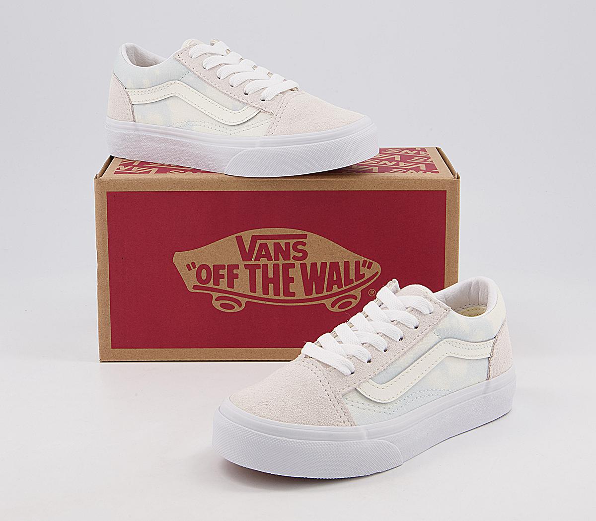Vans Old Skool Kids Trainers Vans Old Skool Kids Trainers Bleached Wash Ballard Blue Marshmellow