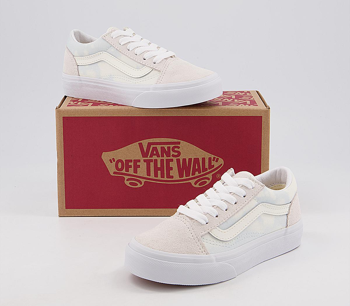 Vans Old Skool Kids Trainers Vans Old Skool Kids Trainers Bleached Wash Ballard Blue Marshmellow