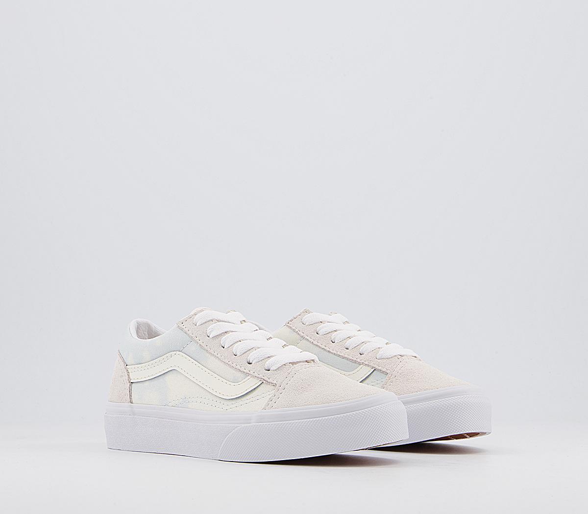 Vans Old Skool Kids Trainers Vans Old Skool Kids Trainers Bleached Wash Ballard Blue Marshmellow