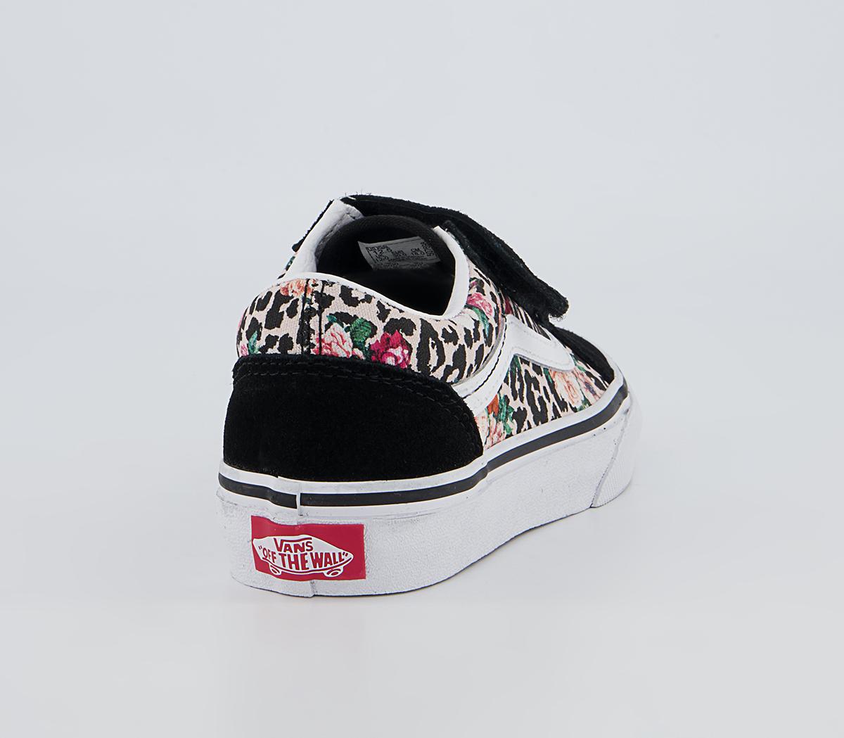 Vans Old Skool Kids Trainers Vans Old Skool Kids Trainers Leopard Floral Black True White