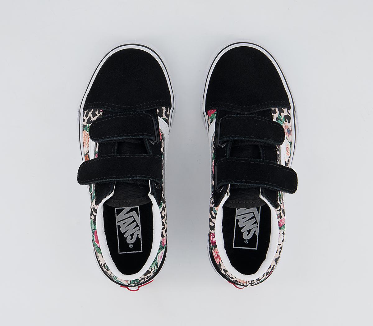 Vans Old Skool Kids Trainers Vans Old Skool Kids Trainers Leopard Floral Black True White