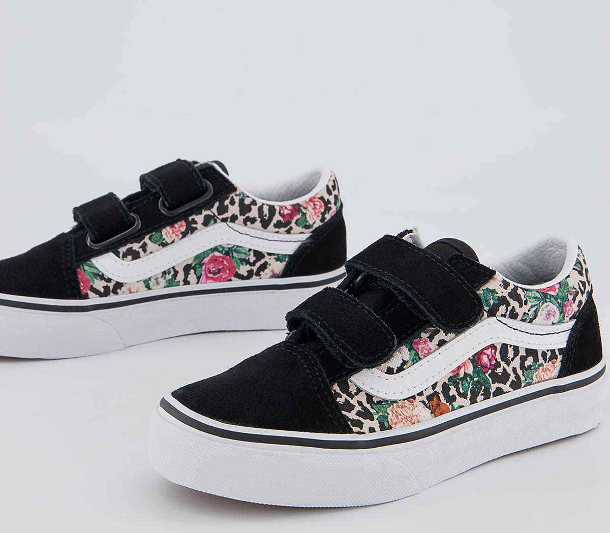Vans Old Skool Kids Trainers Vans Old Skool Kids Trainers Leopard Floral Black True White
